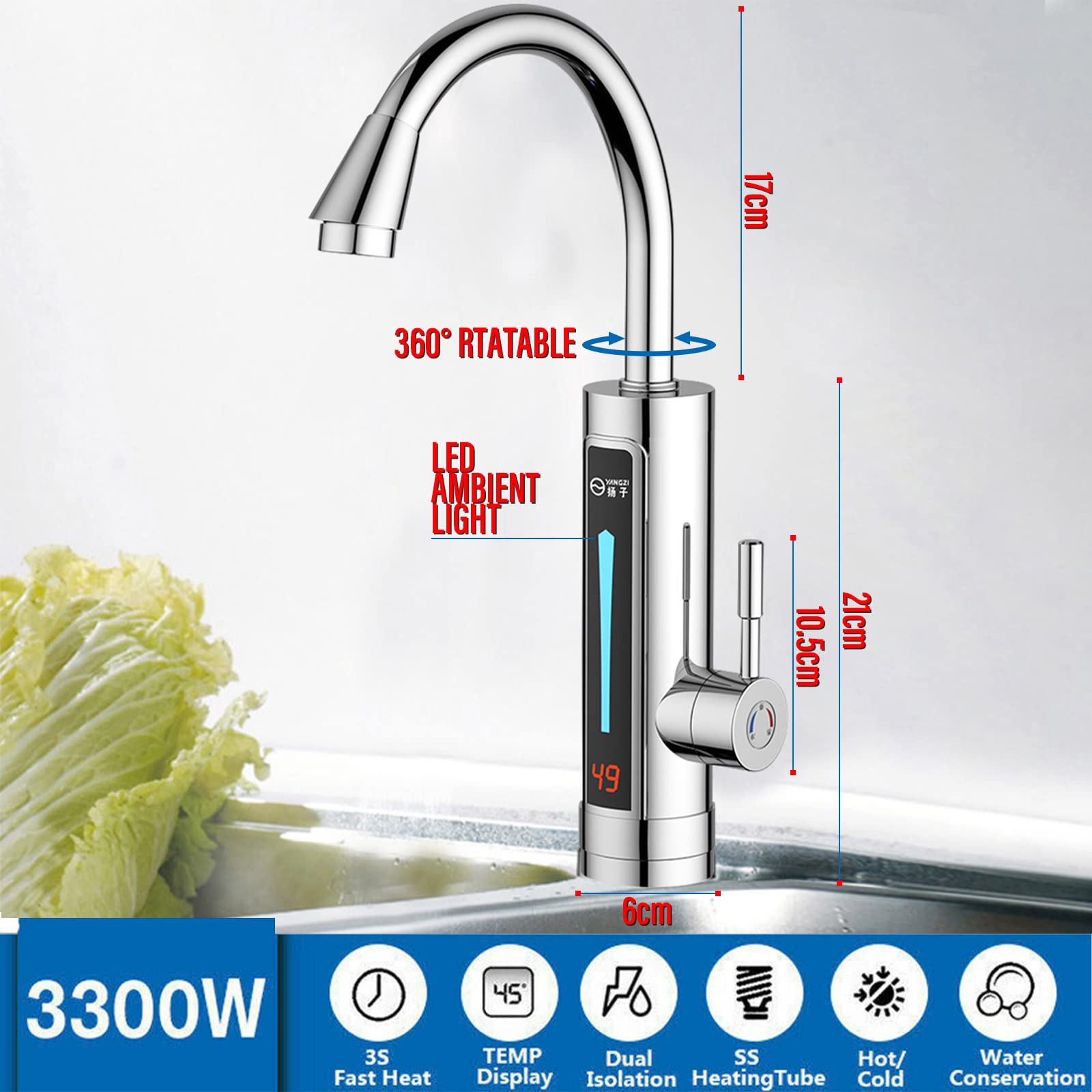 Briwellna Rubinetto Acqua Calda Istantanea Con Display Digitale – 220V, Senza Serbatoio, Beccuccio Girevole 360° Per Cucina