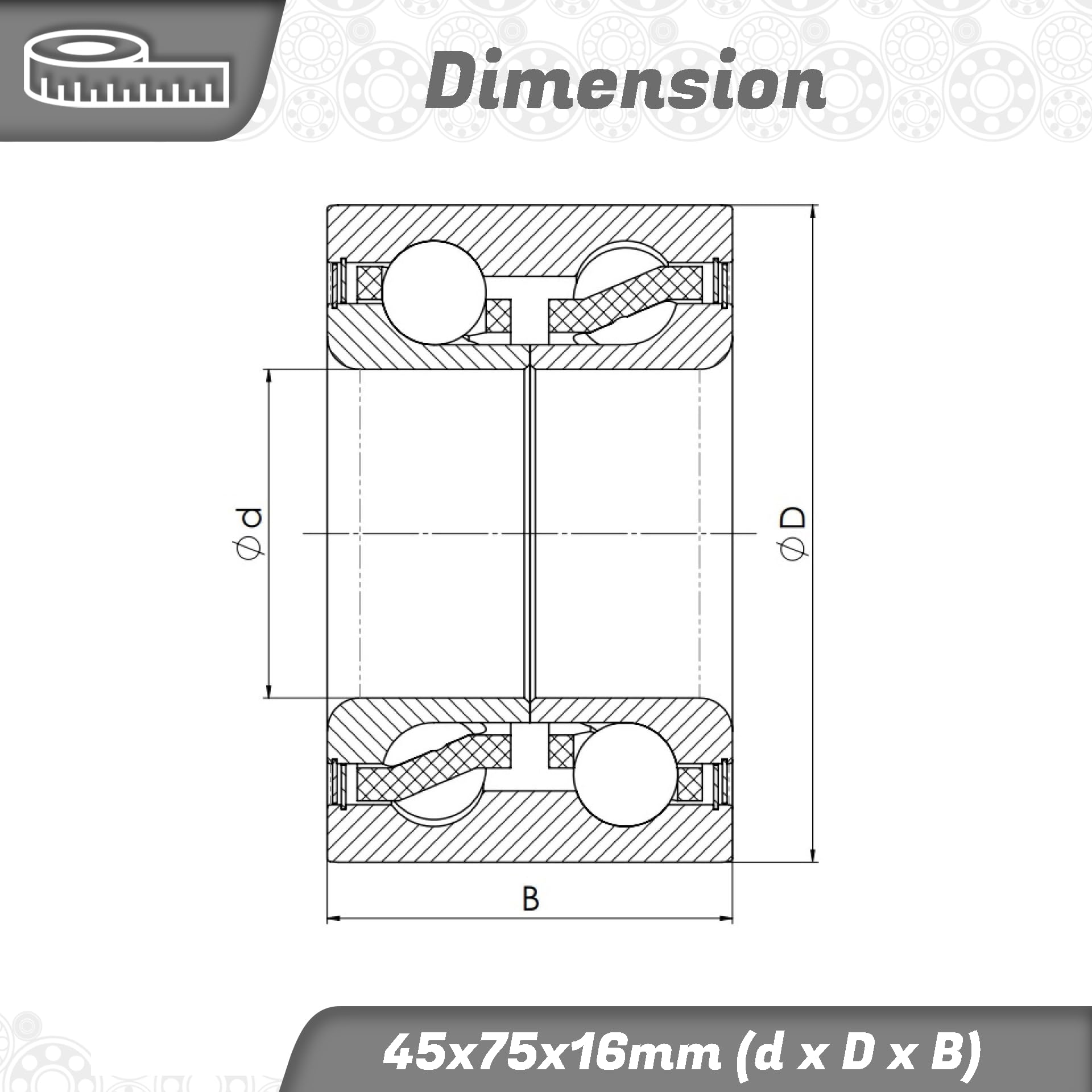 Schrägkugellager 7009 ACM 45x75x16mm, DIN 628, zweireihig, Reibungsarm, abgedichtetes Lager für radiale & axiale Belastungen, Ideal für Industrie- & Automobilanwendungen