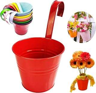 8 PCS Metall hängende Pflanzentöpfe, hängende Garten Blumen Eimer, Balkon Innendekoration, mit Drainage Löcher und abnehmbaren Haken(Kaliber 16cm, farbig)