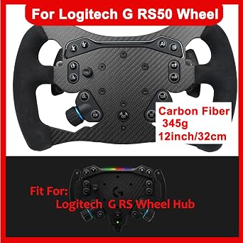 ロジクールG PROレーシングホイール用12インチF1フォーミュラリアルカーボンファイバー。軽量オリジナルスエードの交換。Logitech G RS TRUEFORCE Force Feedback RS50システムハブ12インチ-スエード付き