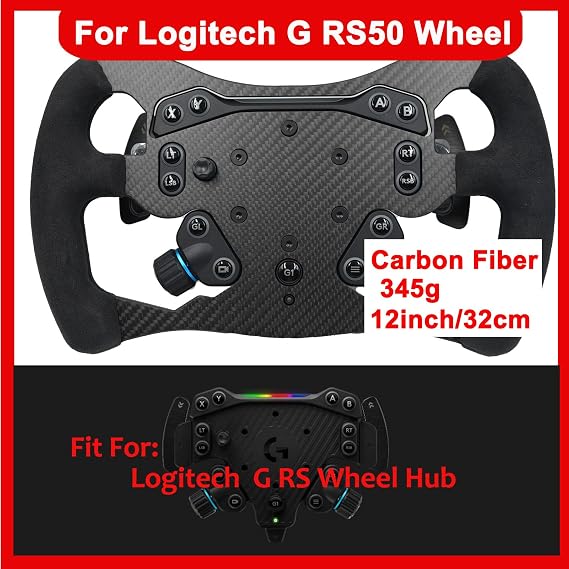 ロジクールG PROレーシングホイール用12インチF1フォーミュラリアルカーボンファイバー。軽量オリジナルスエードの交換。Logitech G RS TRUEFORCE Force Feedback RS50システムハブ12インチ-スエード付き