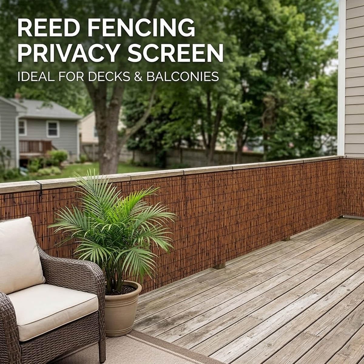 Générique Canisse Bambou Brise Vue Balcon Naturel Rouleau De Clôture D'intimité avec Attaches Séparation Décorative pour Terrasse Facile À Installer H30-240cm L30-1000cm(Brun,150x350cm)