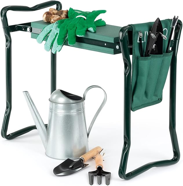 LIVIVO Folding Portable Garden Kneeler For Gardening Multi Use Can Be Adjusted To Use As Bench Stool Chair Or Kneeler Foam Rubber Padding Padded Pad Seat - Comes with a Tool Bag Holder Pouch