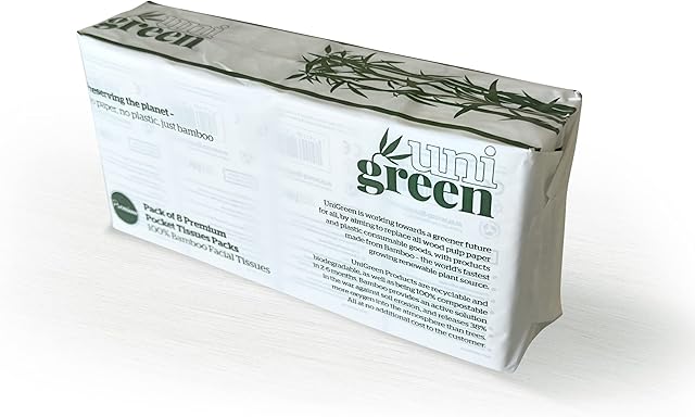 UniGreen | 4-ply Premium Bamboo Facial tissues | 4-ply | Pocket tissues | Skin-Friendly | Soft and Robust | 100% Bamboo | Eco-Friendly | Biodegradable | Fragrance-Free | Packaged in Bamboo Paper