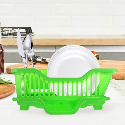 Miniatura 7 de Kichvoe 1 juego de estante de cocina con boquilla de almacenamiento de plástico para encimera con escurridor de platos de cocina, escurridor de