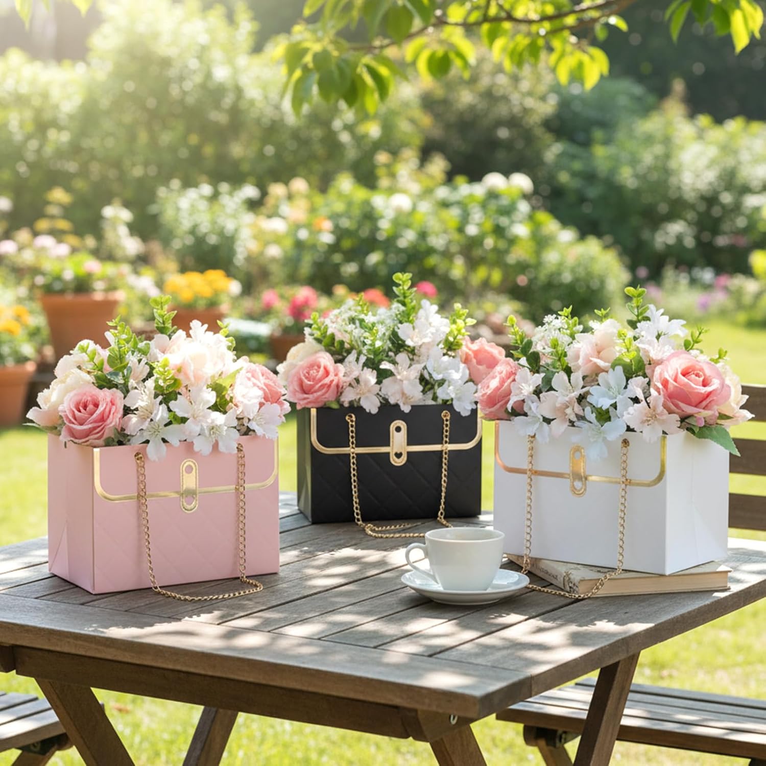 Afcabakila 21 PCS Paper Gift Bags purse gift box with Metal Chain Wedding Bouquet Box for Valentine's Day Birthday Mother's Day Party Supplies image 4