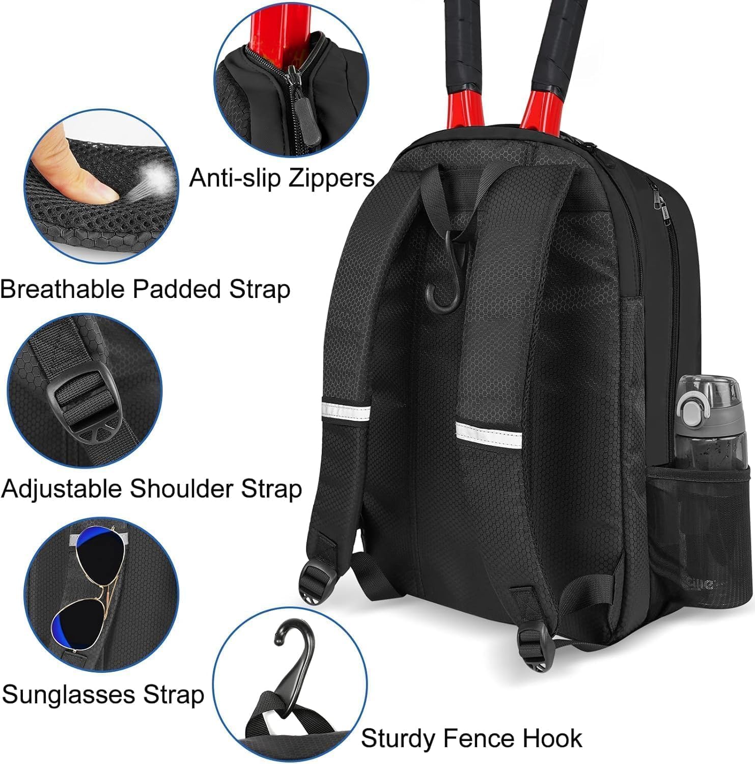 Ytonet Tennis Bag Tennis Backpack for Women Men 2 Rackets with Insulated Pocket Ventilated Shoe Compartment - Image 9