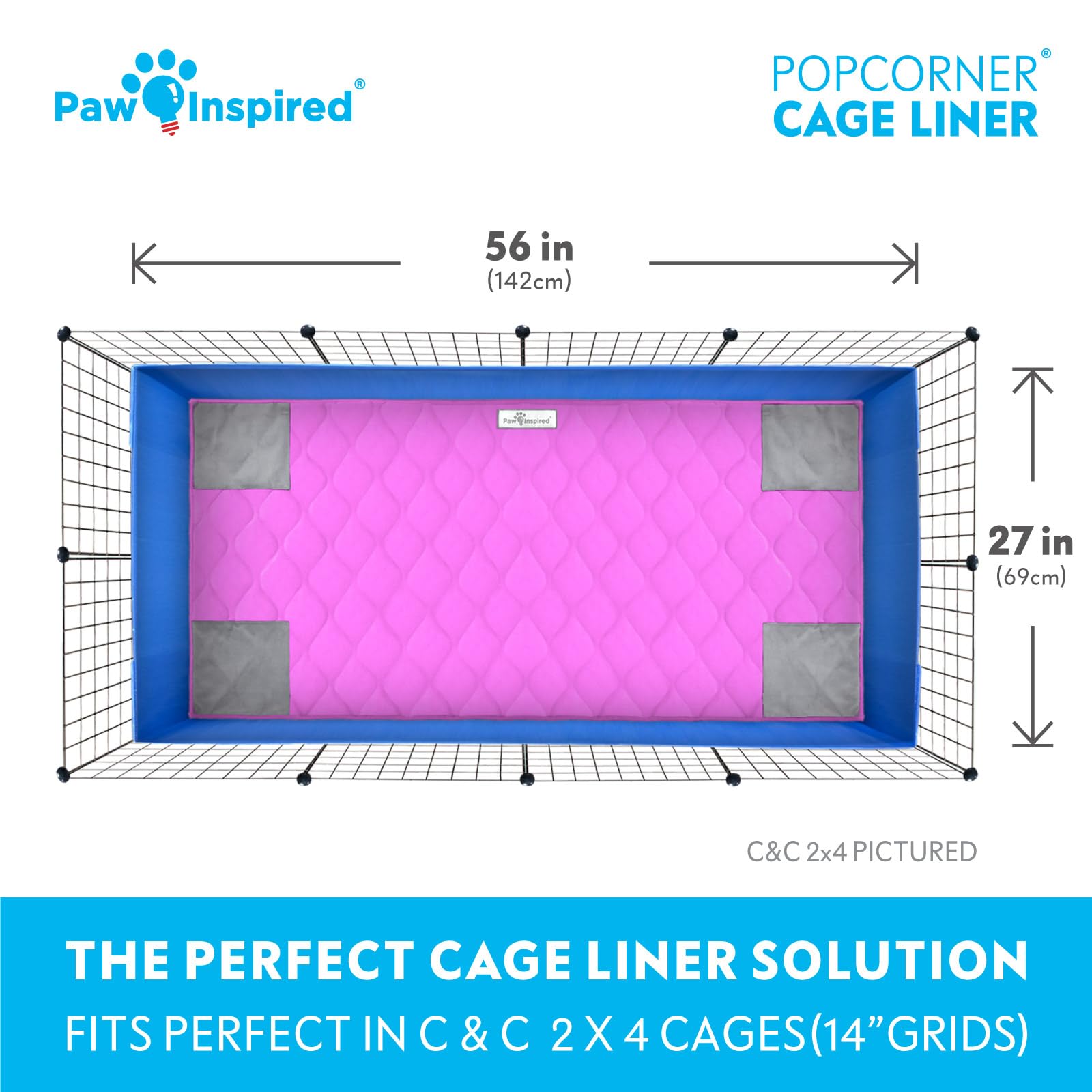 Paw Inspired PopCorner Guinea Pig Cage Liners | Washable Fleece Bedding or Pet Bed Mat for Small Animals | Super Absorbent Pee Pad with Reinforced Corners and Waterproof Bottom (C&C 2x4, Pink) - image 4