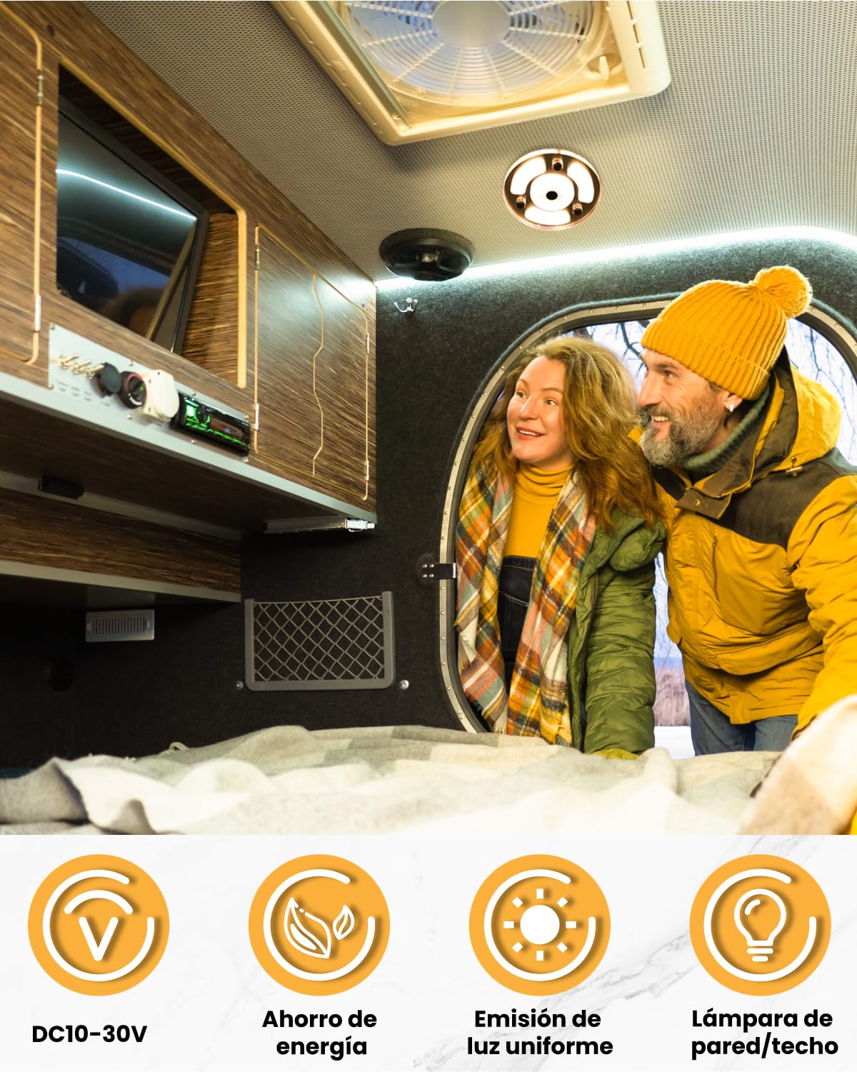12V Luz de Techo LED Autocaravana Iluminación Interior, Luz LED 12V Regulable 3W Caravana Luces Interiores con Interruptor de Control Táctil, 3000K Campervan Luces para RV Autocaravana Caravana Barco