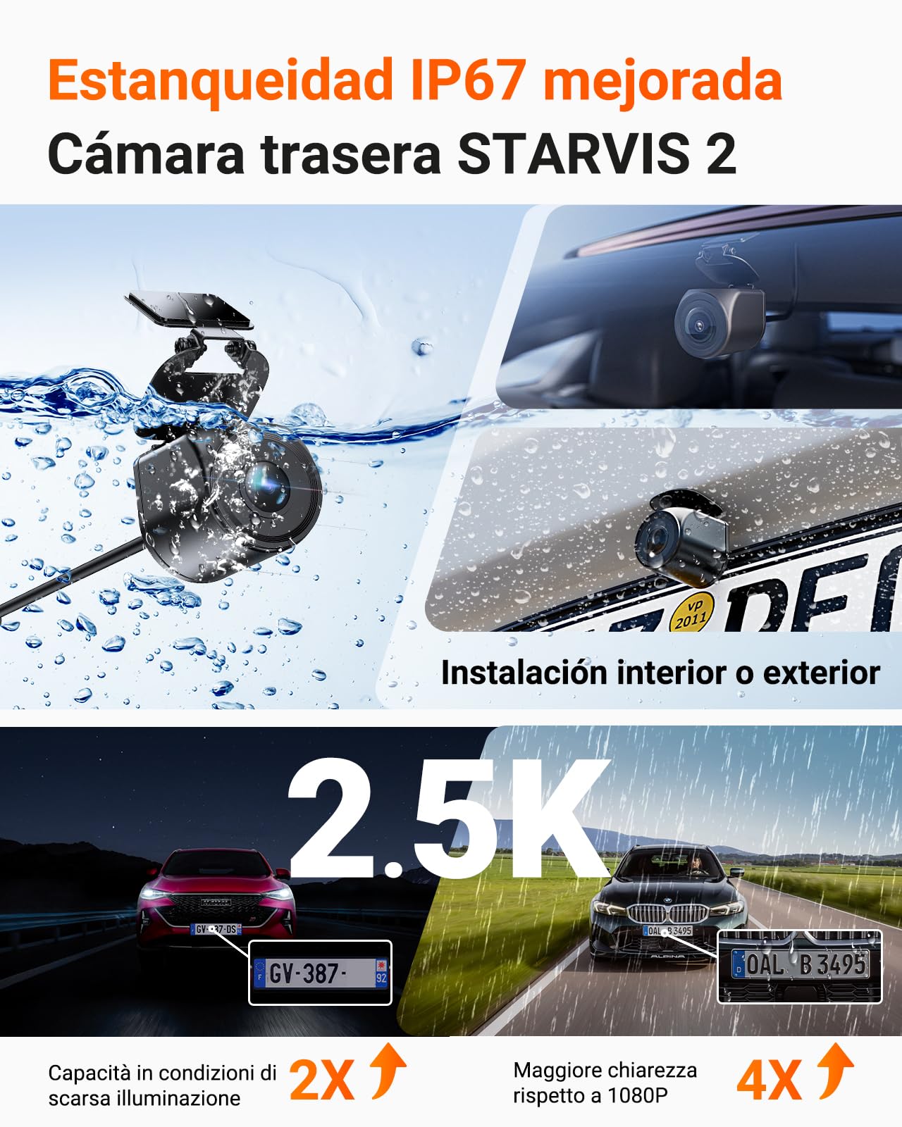 VANTRUE N4 Pro S Dashcam STARVIS 2 4K+ 1080P+ 1440P, 5GHz WiFi PlatePix™ Dash CAM GPS 360° HDR Buffer Monitor de Aparcamiento Cámara de Coche, visión Nocturna, Comando de Voz, LTE Opcional