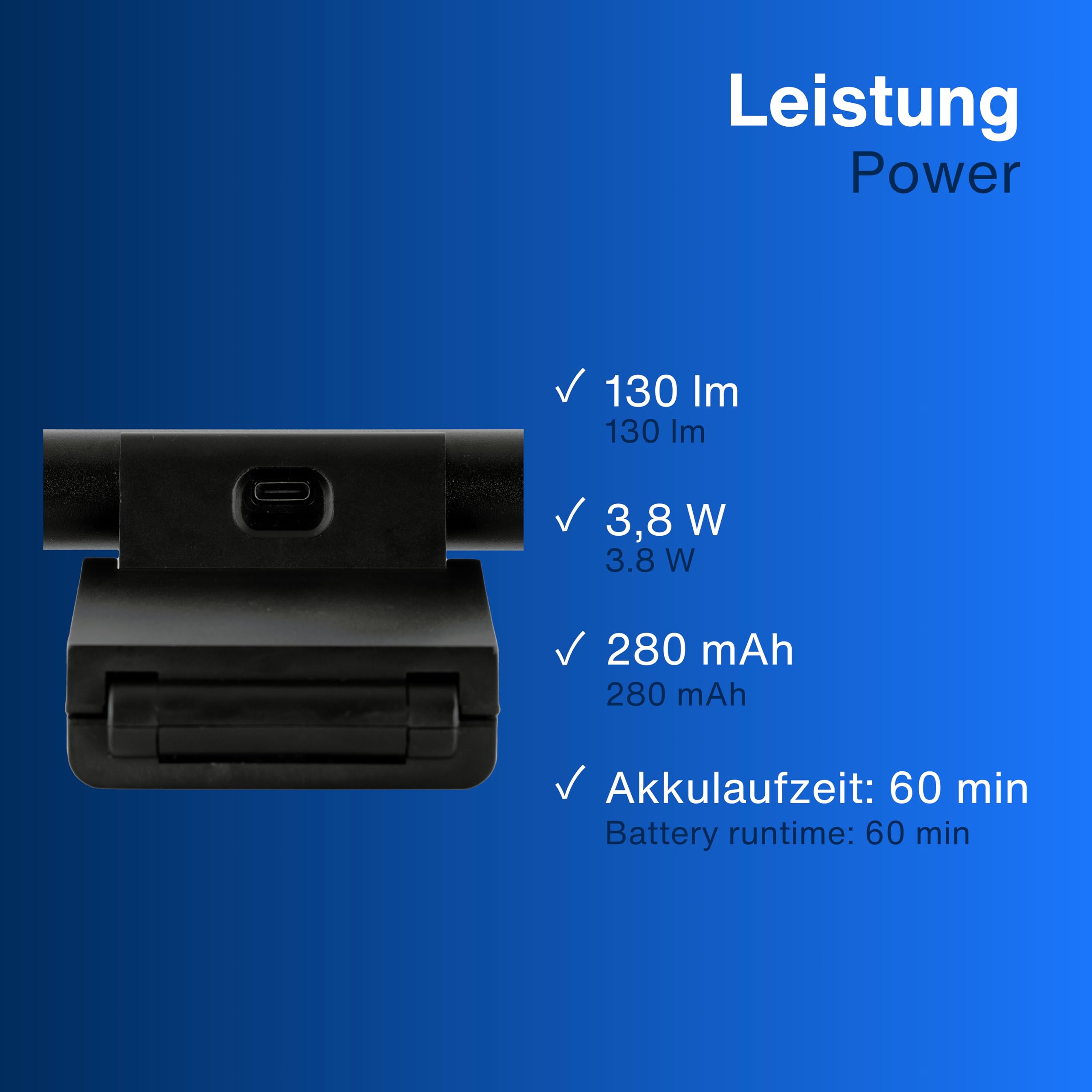 REV Lampada per monitor USB con batteria di emergenza, ca. 60 minuti, 49 cm, morsetto, 130 lm, 3 colori, nero