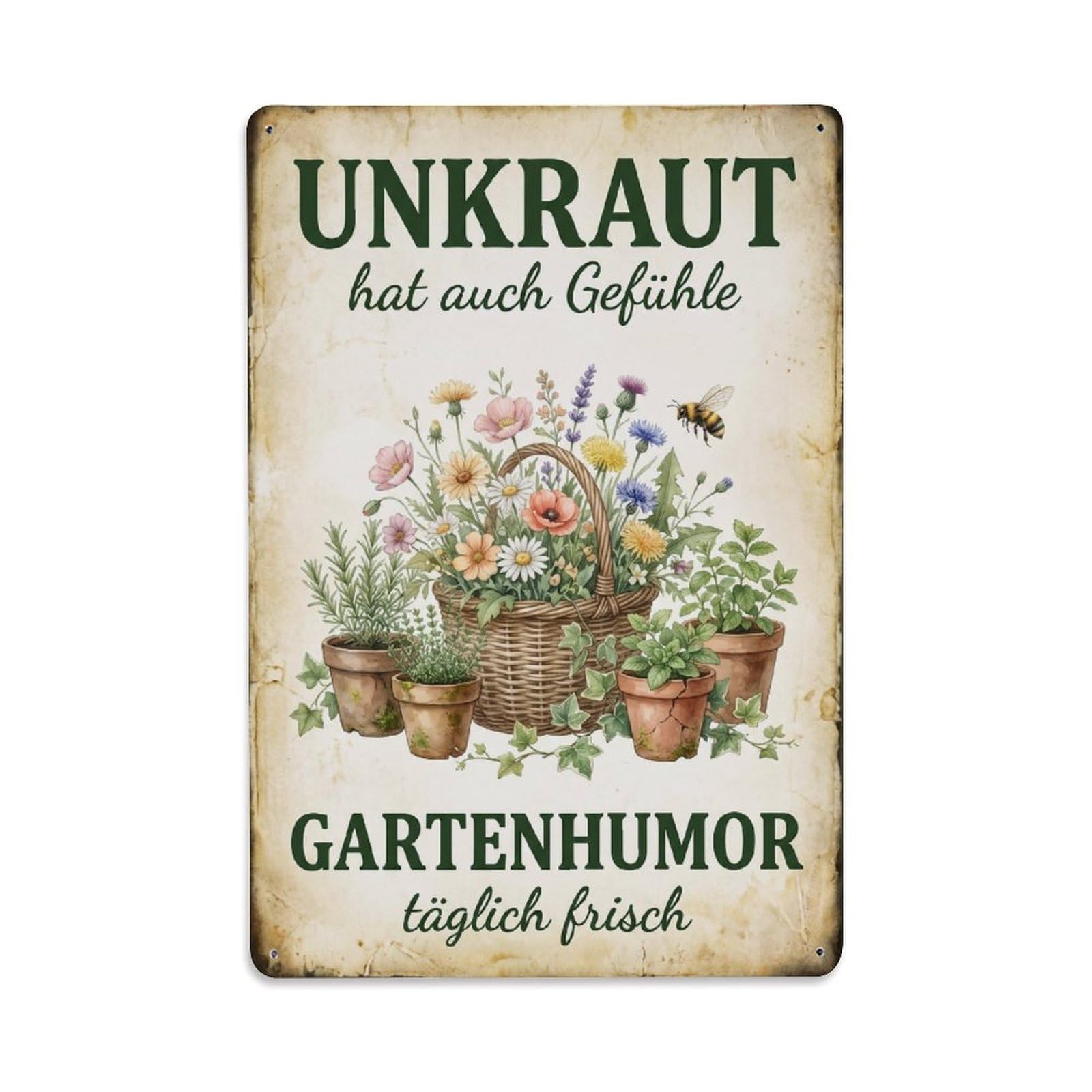 Vintage Funny Garden Weed Has Feelings Rustic Gate Heirloom Metal Tin Sign Plaque Wall Decor for Cafe, Club Bar, Office, Garden Metal Poster 8x12Inch