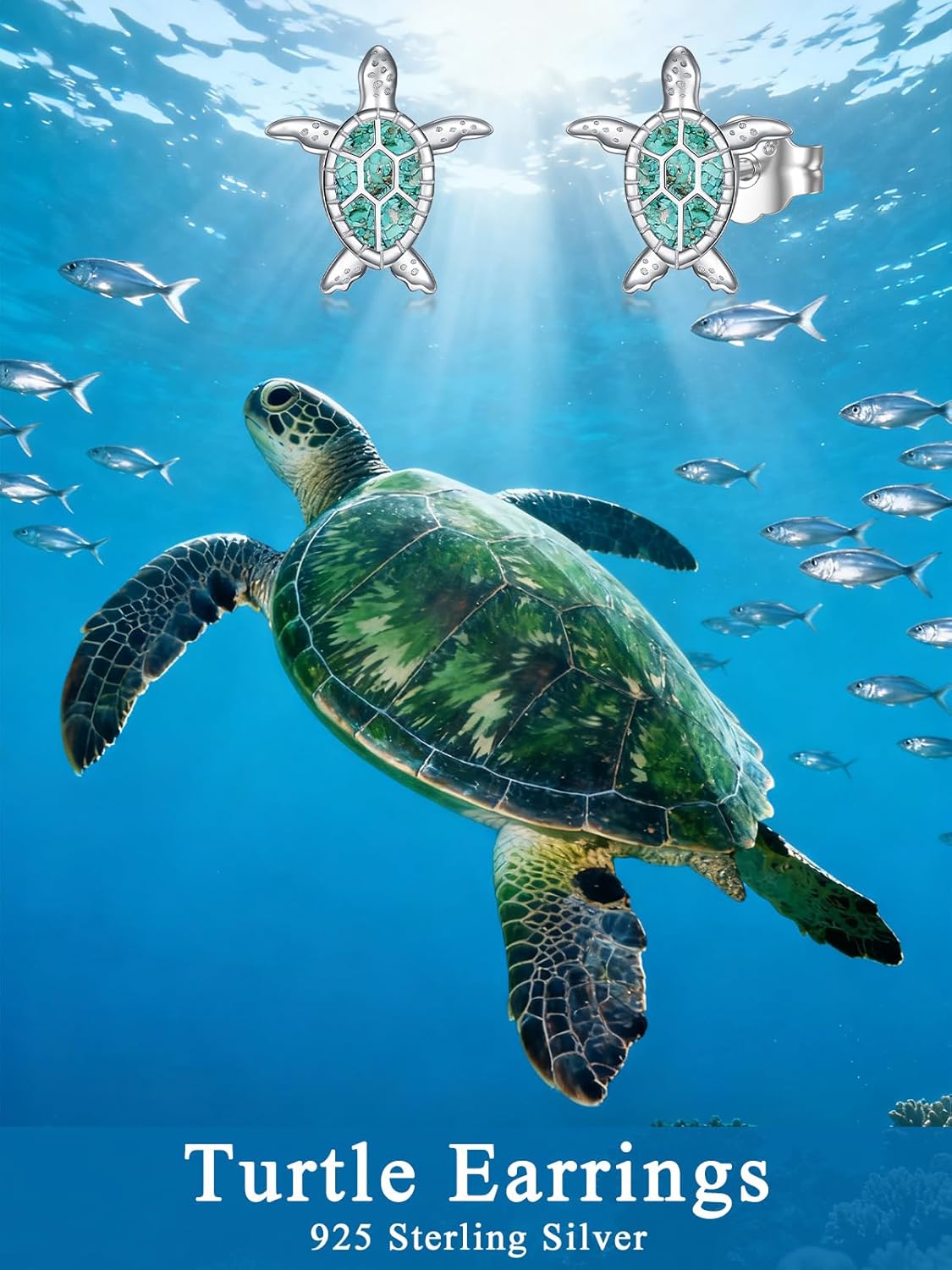 Ocean Stud Earrings 925 Sterling Silver Opal/Turquoise Sea Animal Palm Tree/Shark/Starfish/Turtle/Anchor Earrings Stud Ocean Beach Themed Jewelry Gifts for Women Mom Her - Image 3