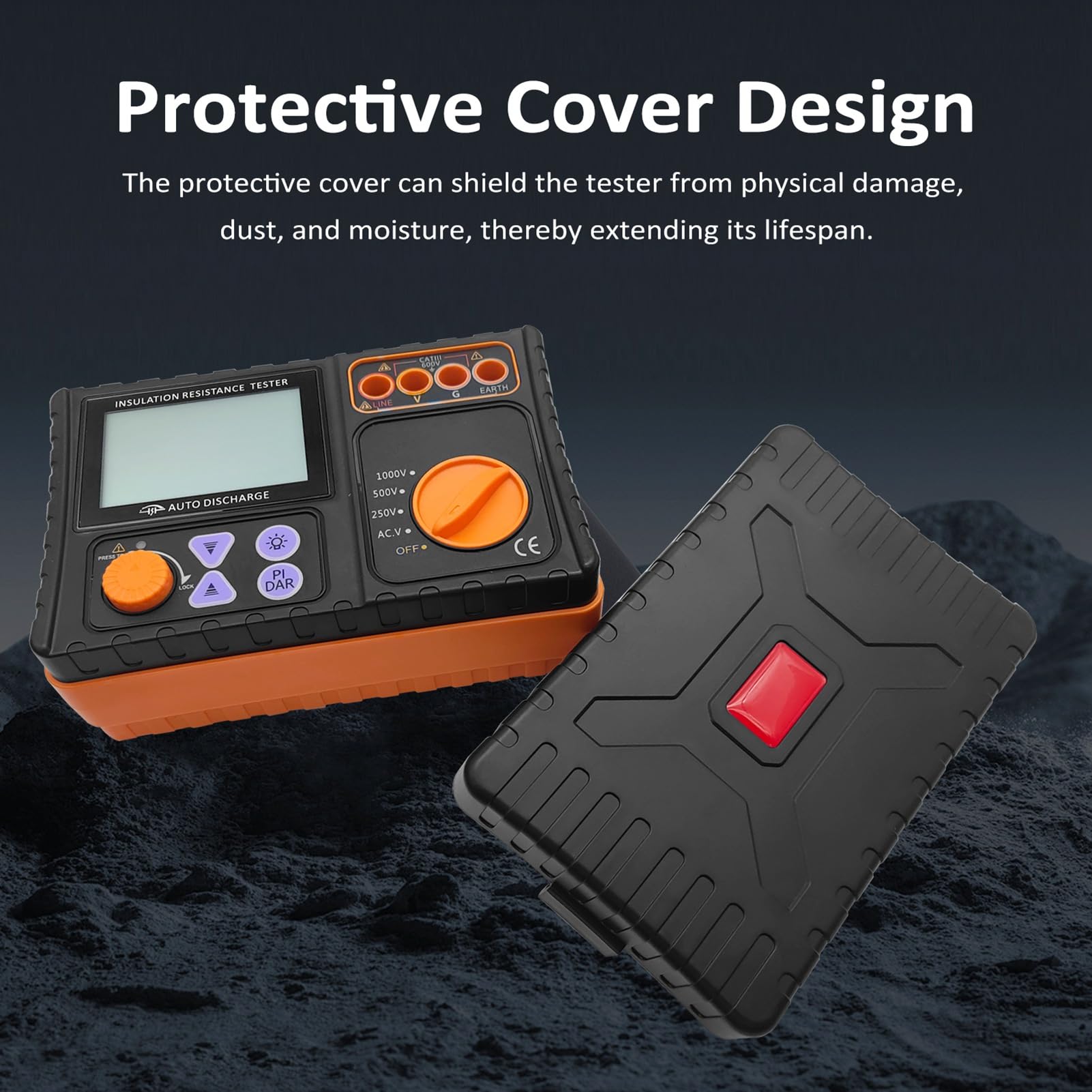 Probador de Aislamiento Digital, Pantalla LCD, Alta Precisión, Alarma de Timbre, Niveles de Voltaje Múltiple, Naranja, Plástico, Prueba de Voltaje de CA, para Pruebas de Equipos