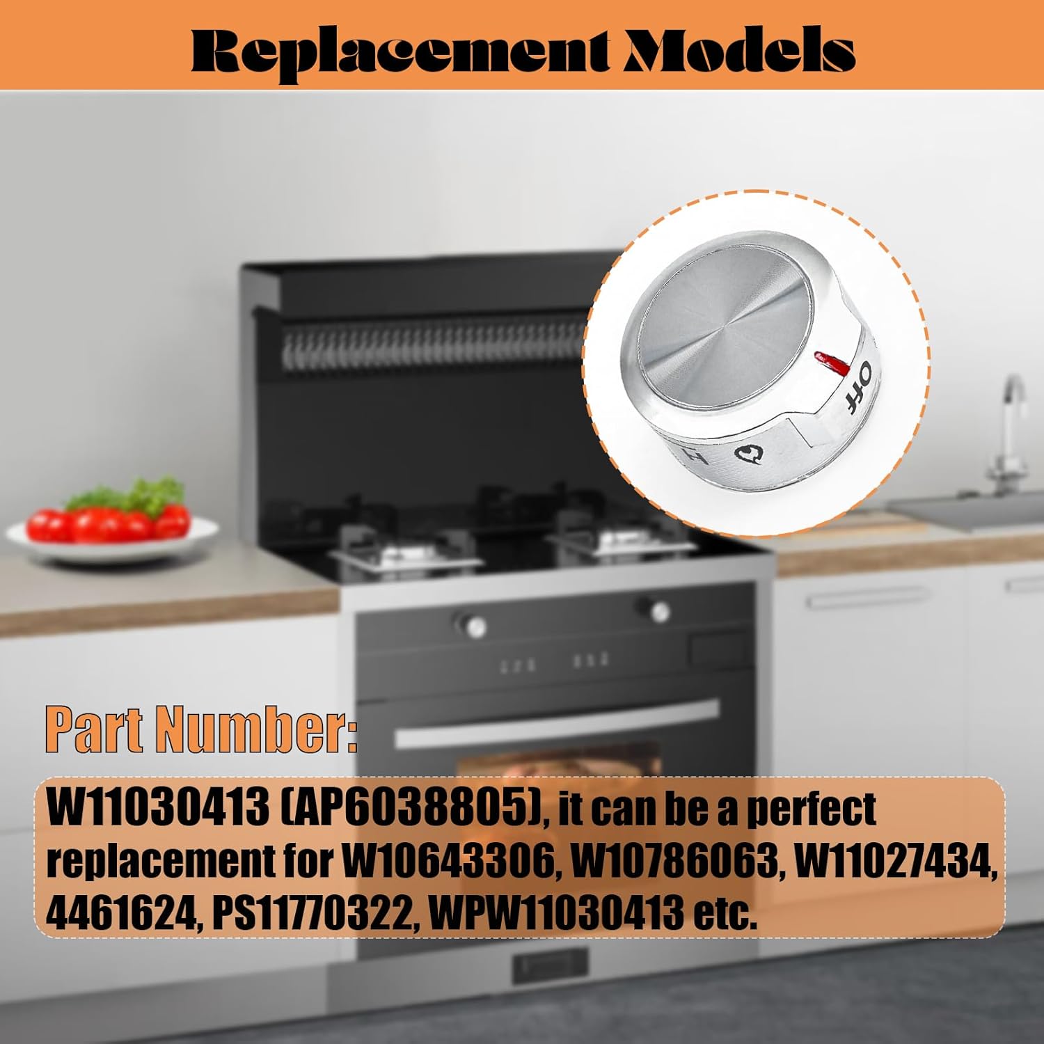 Upgraded W11030413 Range Control Knob, Fit for Whirlpool KitchenAid Ranges Stove Oven Gas Cooktop Burner Control Knob， Replace W10643306, W10786063, W11027434(5 Pack)