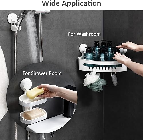 Miniatura 9 de LEVERLOC Organizador de ducha esquinero con ventosa y soporte para jabón, instalación de un segundo, cesta de ducha extraíble sin perforación,