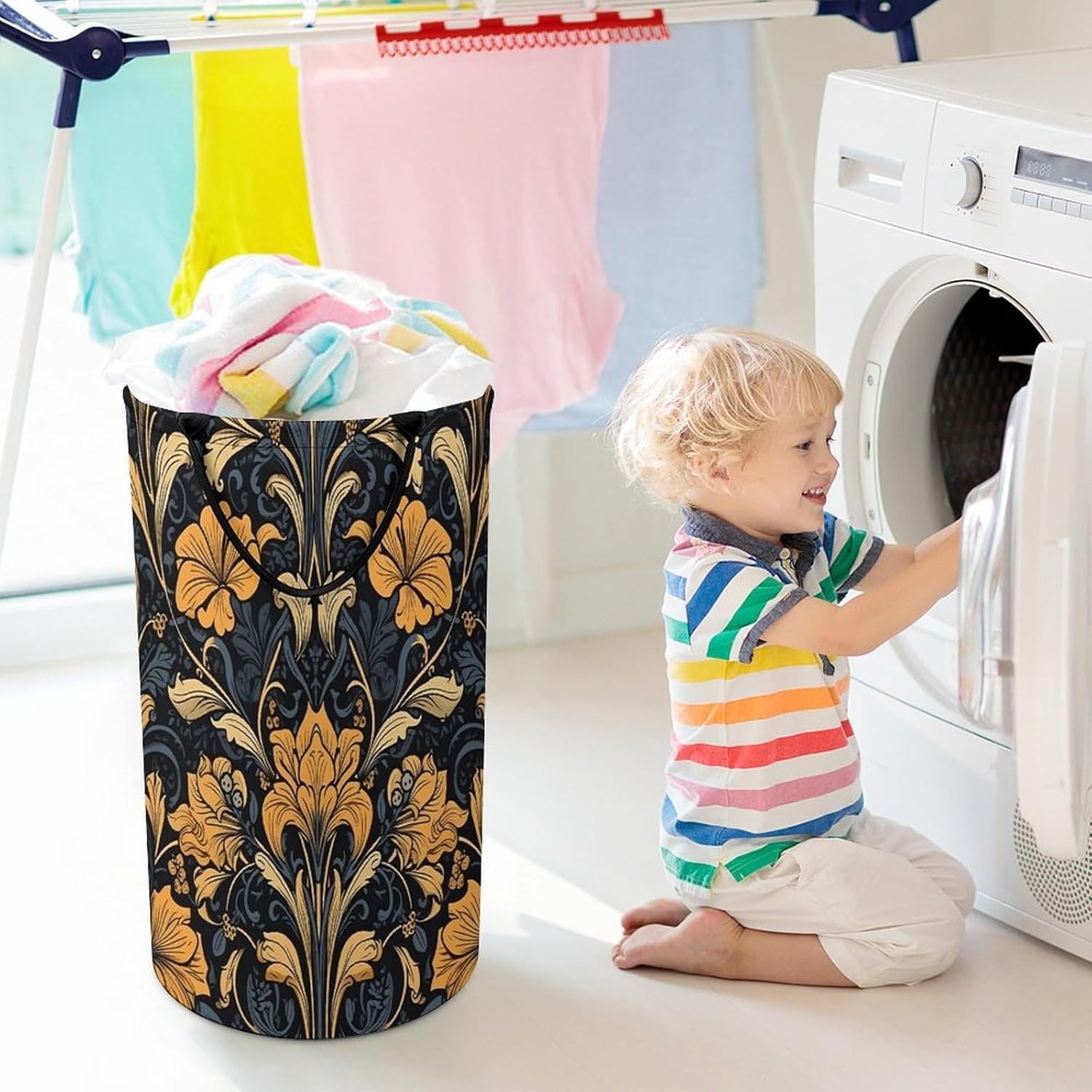 Old Style Flowers Laundry Hamper Large Collapsible Laundry Basket with Handles Waterproof Clothes Hamper Portable Dirty Clothes Basket for Bedroom Laundry Room Closet Bathroom