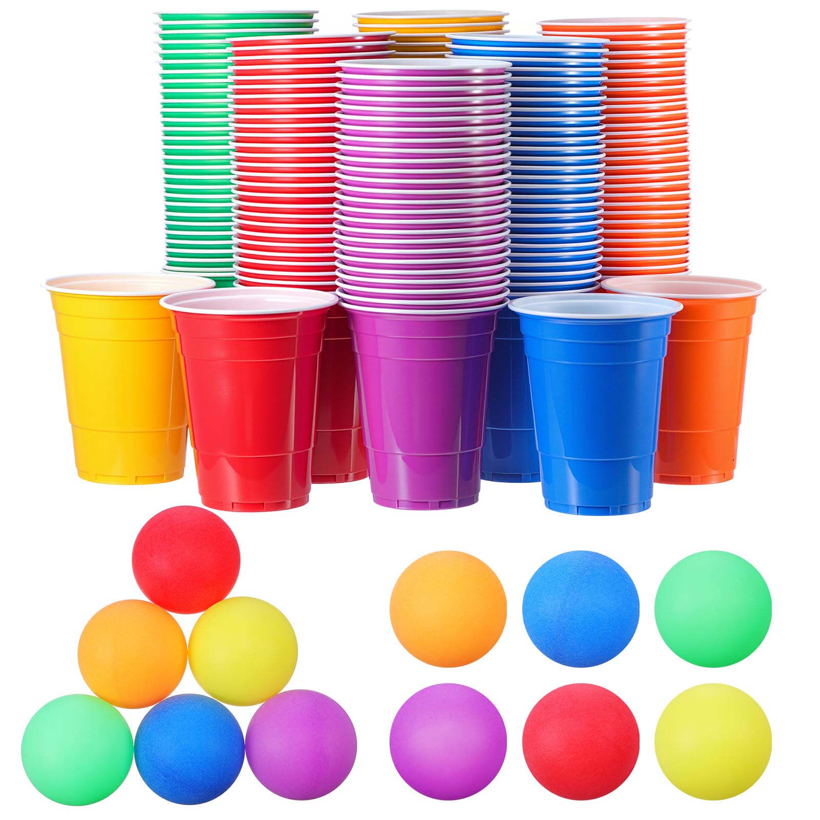 Qinyoung 76 Pcs Cups and Balls Game Set for Party, Plastic Flip Cup Stacking Game Colorful Reusable Table Tennis Ball Indoor Outdoor Toss Activity for Birthday Wedding Drinking Party(Rainbow Color)
