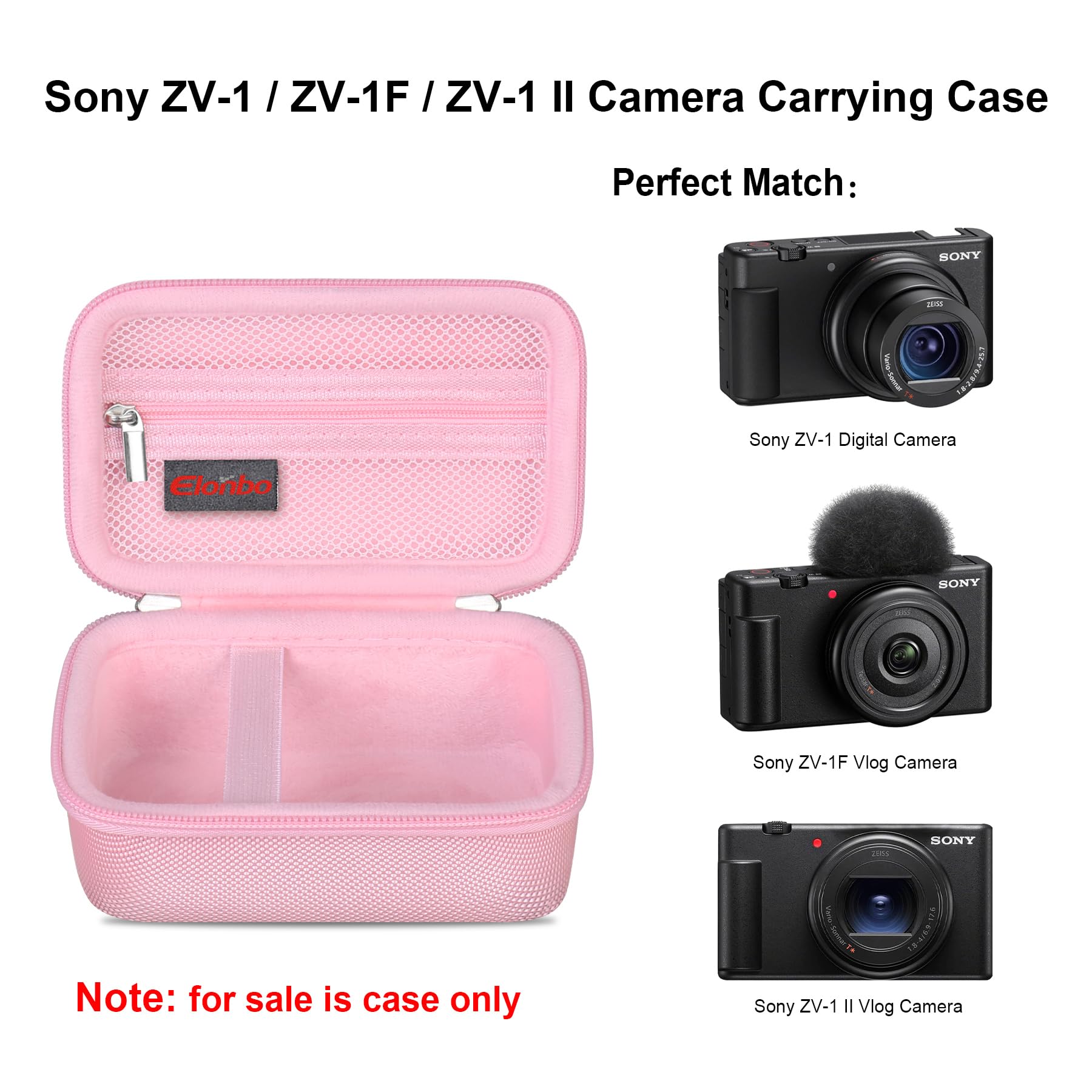 Elonbo Carrying Case for Sony ZV-1F/ ZV-1 II/ZV-1 Vlog Digital Camera for Content Creators, Sony ZV1 Vlogging Camera Hard Travel Bag, Mesh Pocket fits Battery Card Reader Cable, Pink