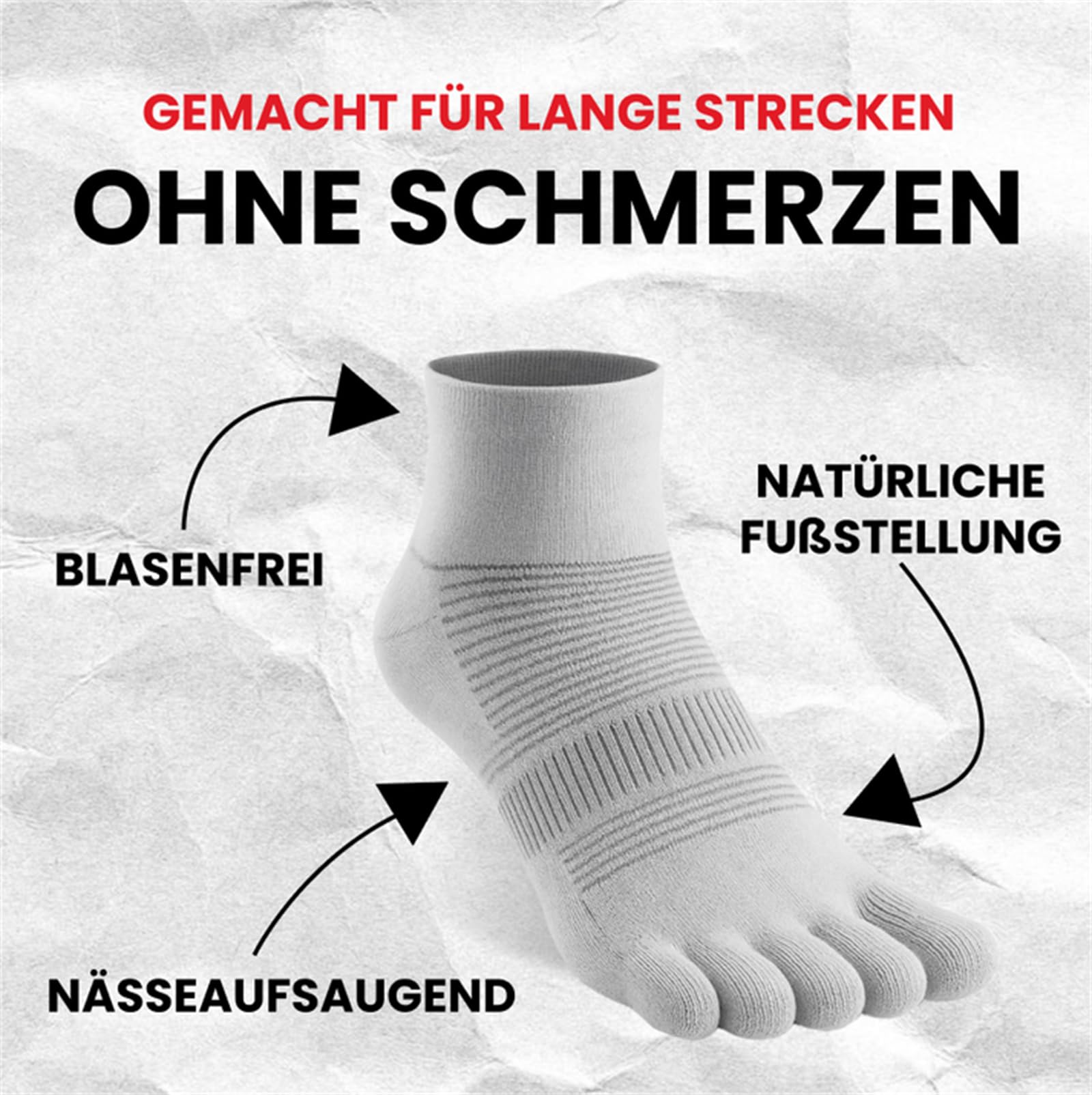 Coolmax Performance Knöchelsocken，Kompressionssocken 5 Zehen für Damen und Herren atmungsaktive Sportsocken halbhoch feuchtigkeitsableitend blasenresistent schnell trocknend