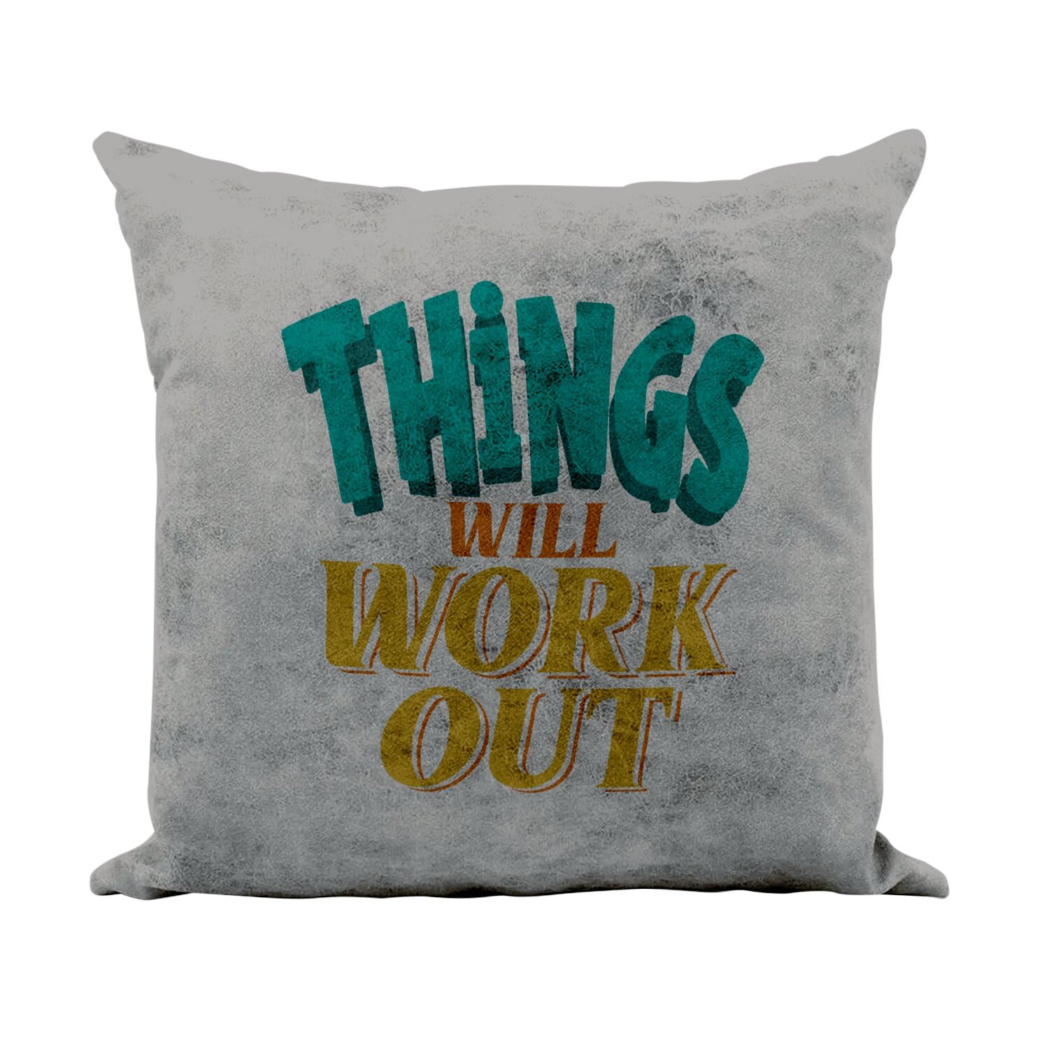 Fabulous Grey Faux Leather Cushion – Things Will Work Out Typography Mental Health Message Self Care Wellness – 40 x 40 cm – Leather Feel – Cover and Cushion Included