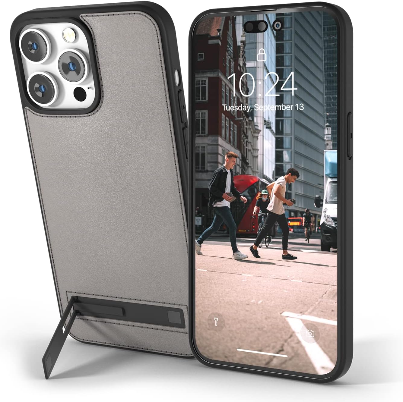 Snakehive Leather Wallet for iPhone 14 Pro Max || Genuine Leather Cover with Kickstand || Real Leather Phone Case Compatible with iPhone 14 Pro Max (Pebble Grey)