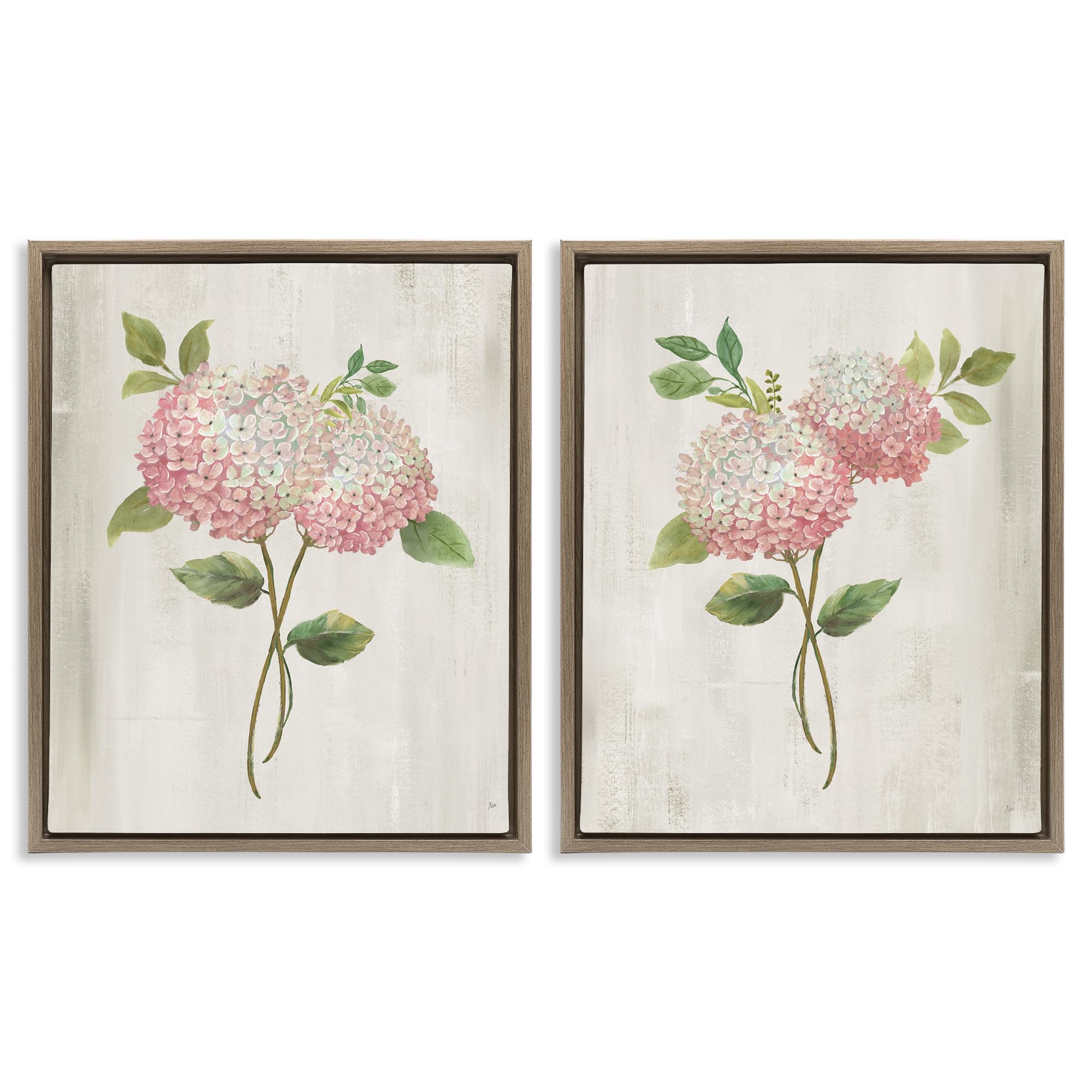 Stupell Industries Montalcino Elm (Textured) 'Vintage Pink Hydrangea Pairs', 2Pc Floating Frame Art Set 2, Brown, 17 X 21 Inches, Easy To Hang And Sturdy, Made In Usa, By Nan