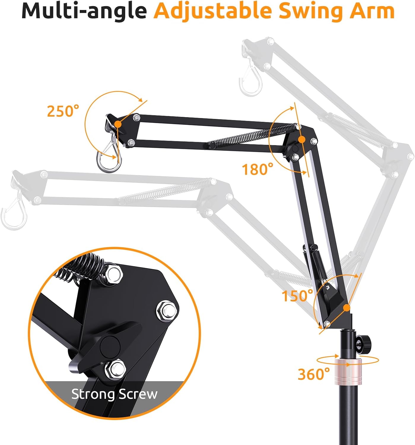 Reptile Lamp Stand Reptile Light Stand, Freely Adjustable Height (15.7inch to 74.4inch) with 360° Adjustable Swing Arm, Heat Lamp Holder for Bearded Dragon Turtles Snake and Chicks