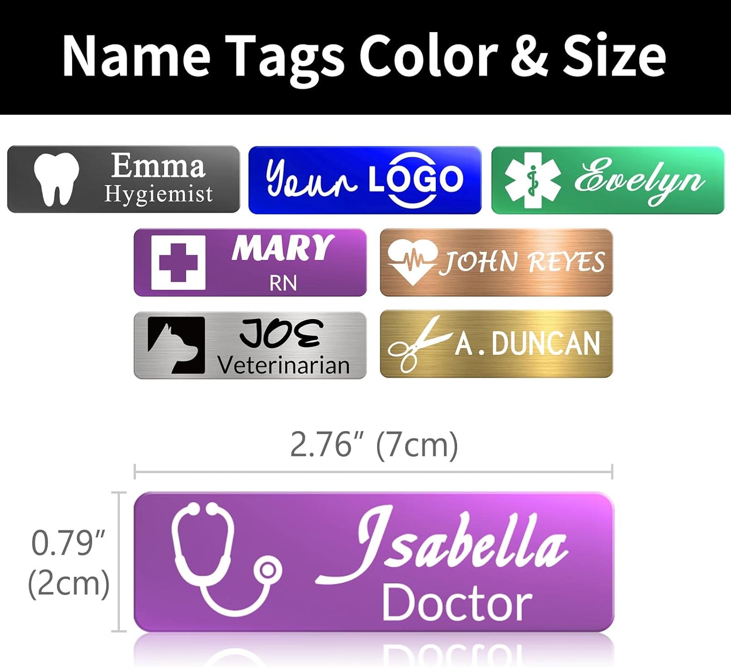 Custom Name Tag Personalized Engraved Name Logo Badges Customized Id Tags with Pin or Magnetic Backing Metal Gifts for Business Doctors Nurse