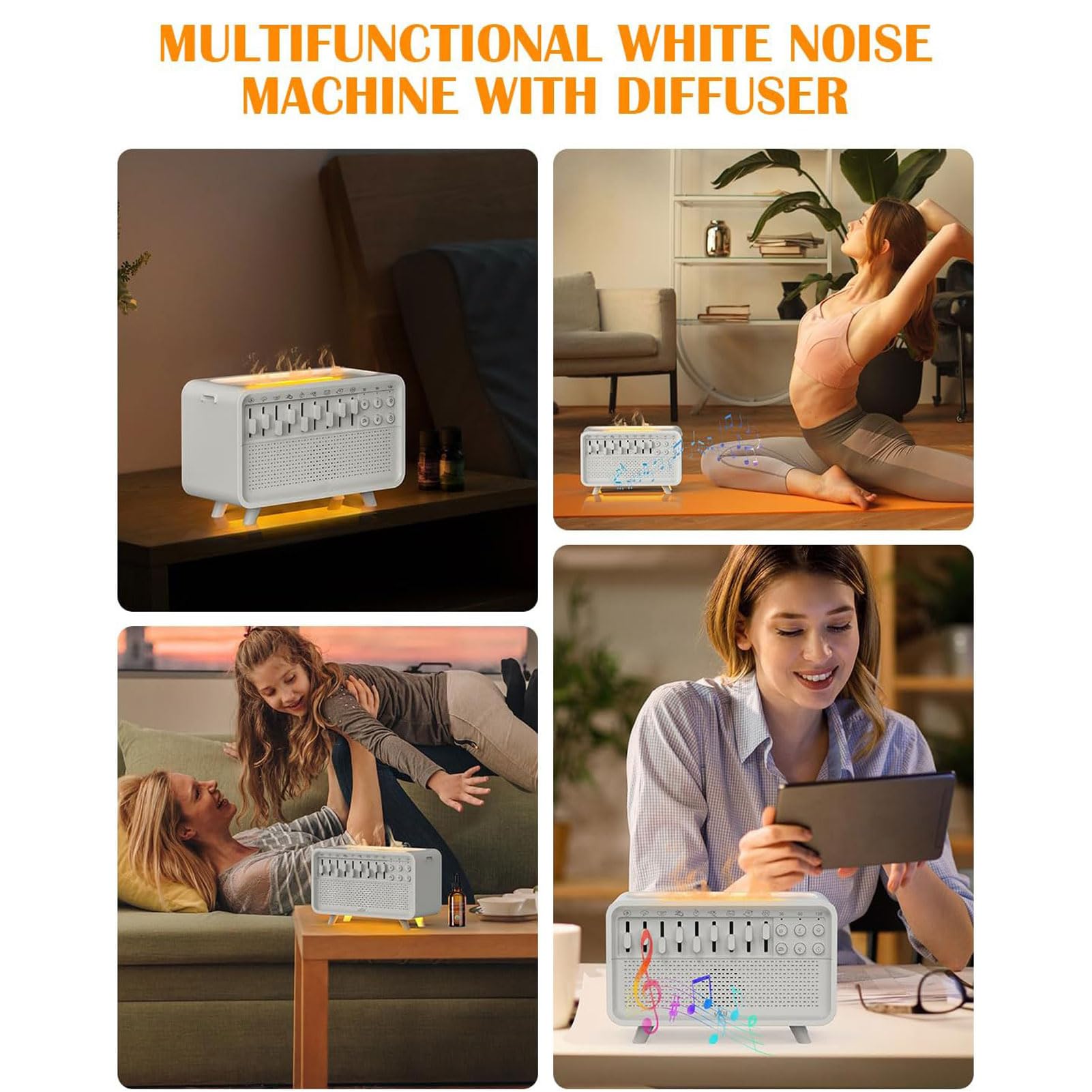 Jiawu White Noise Sound Machine, 150 Ml Luftbefeuchter mit Nachtlicht, Beruhigende Umgebungsgeräusche, Diffusor für ätherische Öle, Bluetooth-Lautsprecher mit Automatischem Abschalttimer für
