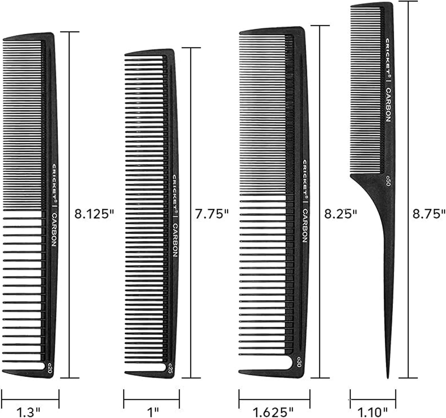 Cricket カーボンコーム スタイリッシュ 4パックセット ユニ 4点セット 多目的カッティングコーム C20 多目的コーム 1