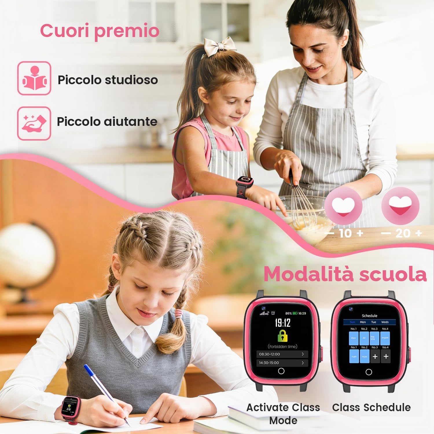 2026 Nuovo Smartwatch Bambini 4G con Videochiamata & GPS, SOS, Chat Vocale, IP68 Impermeabile, modalità Scuola, Contapassi, Sveglia, Flashcard, Regalo per Bambini e Bambine 4-15 Anni – Rosso