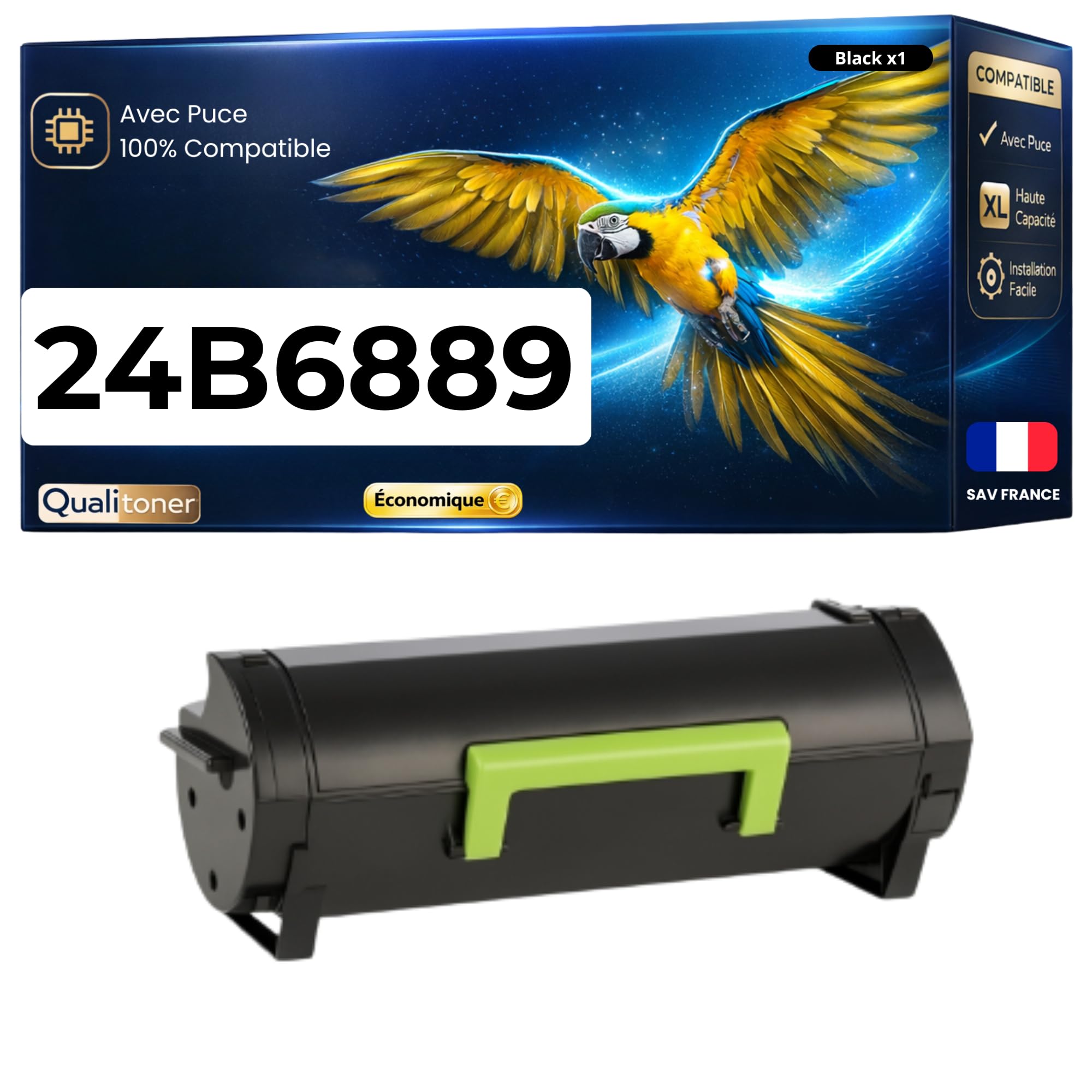 Toner compatible Lexmark 24B6889 noir haute capacité Qualitoner - 8