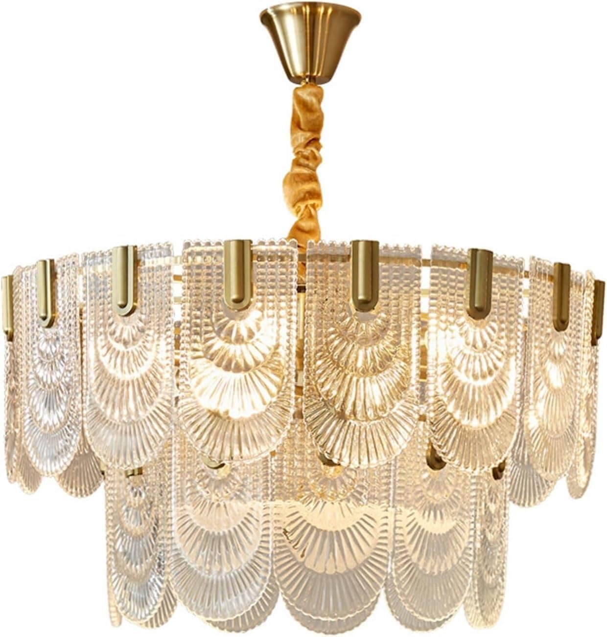 Crystal Glass Chandelier American Style Round Brass Pendant Light Modern Adjustable Hanging Ceiling Light