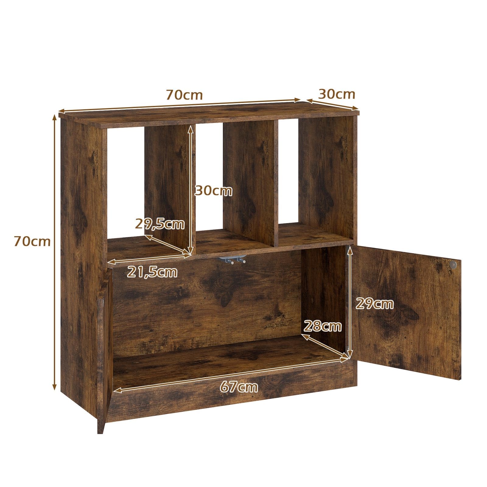 GIANTEX Libreria Moderna 70x30x70 cm, Armadio 3 Livelli + 3 Cubi Scaffali Aperti, Mobile Portaoggetti per Soggiorno Ufficio Camera da Letto
