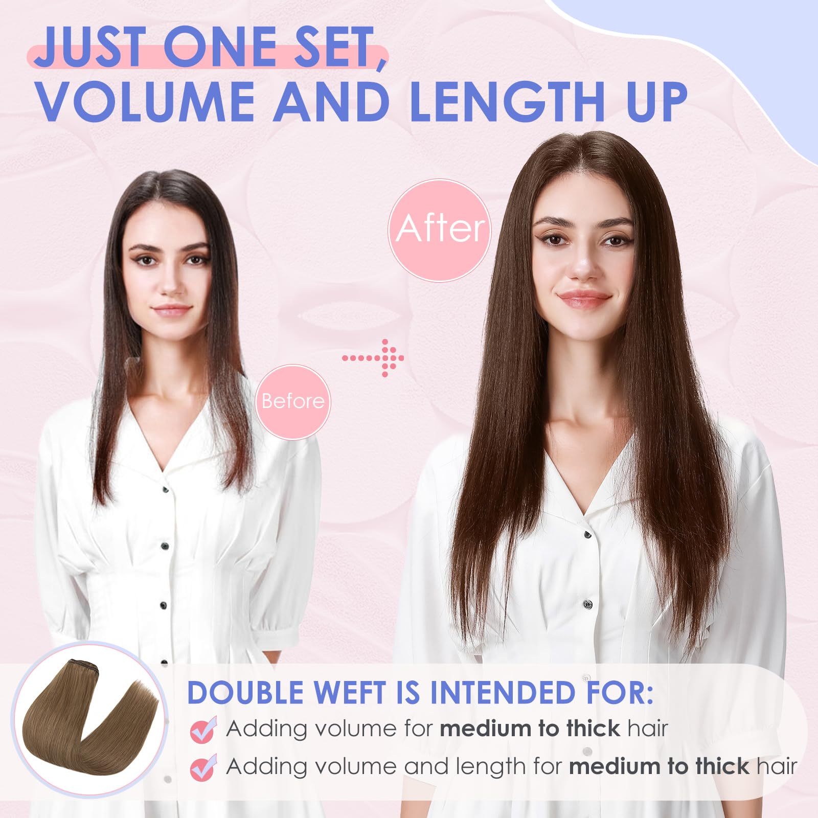 Elailite Double Weft Clip in Hair Extensions Real Human Hair Thick Remy Natural Hair, 8 Pieces Full Head Straight - Image 3
