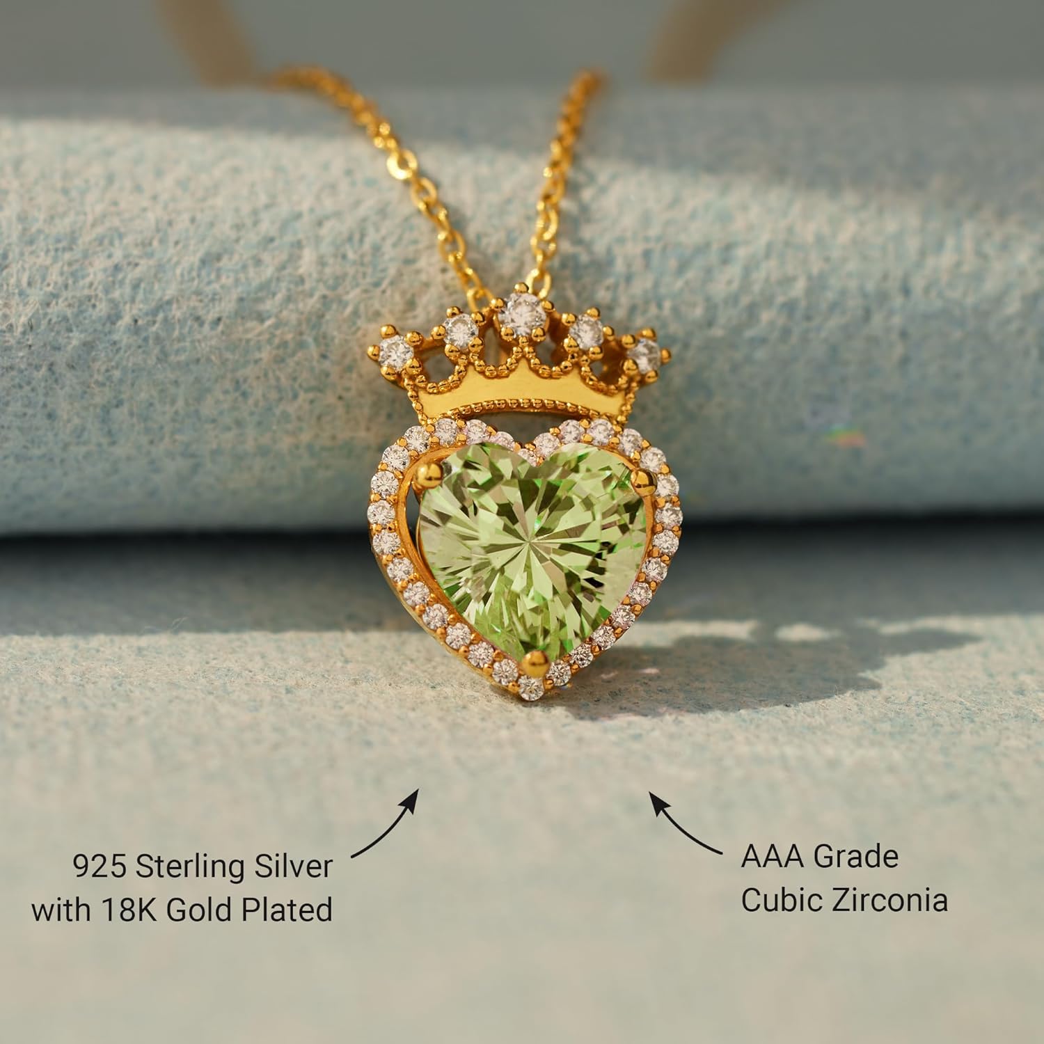 STORYJEWELLERY Birthstone Necklace for Women, 925 Sterling Silver Heart Necklaces for Women, 18K Gold Plated Crown & Heart Pendant, Birthstone Jewelry, Gifts for Her - Image 3