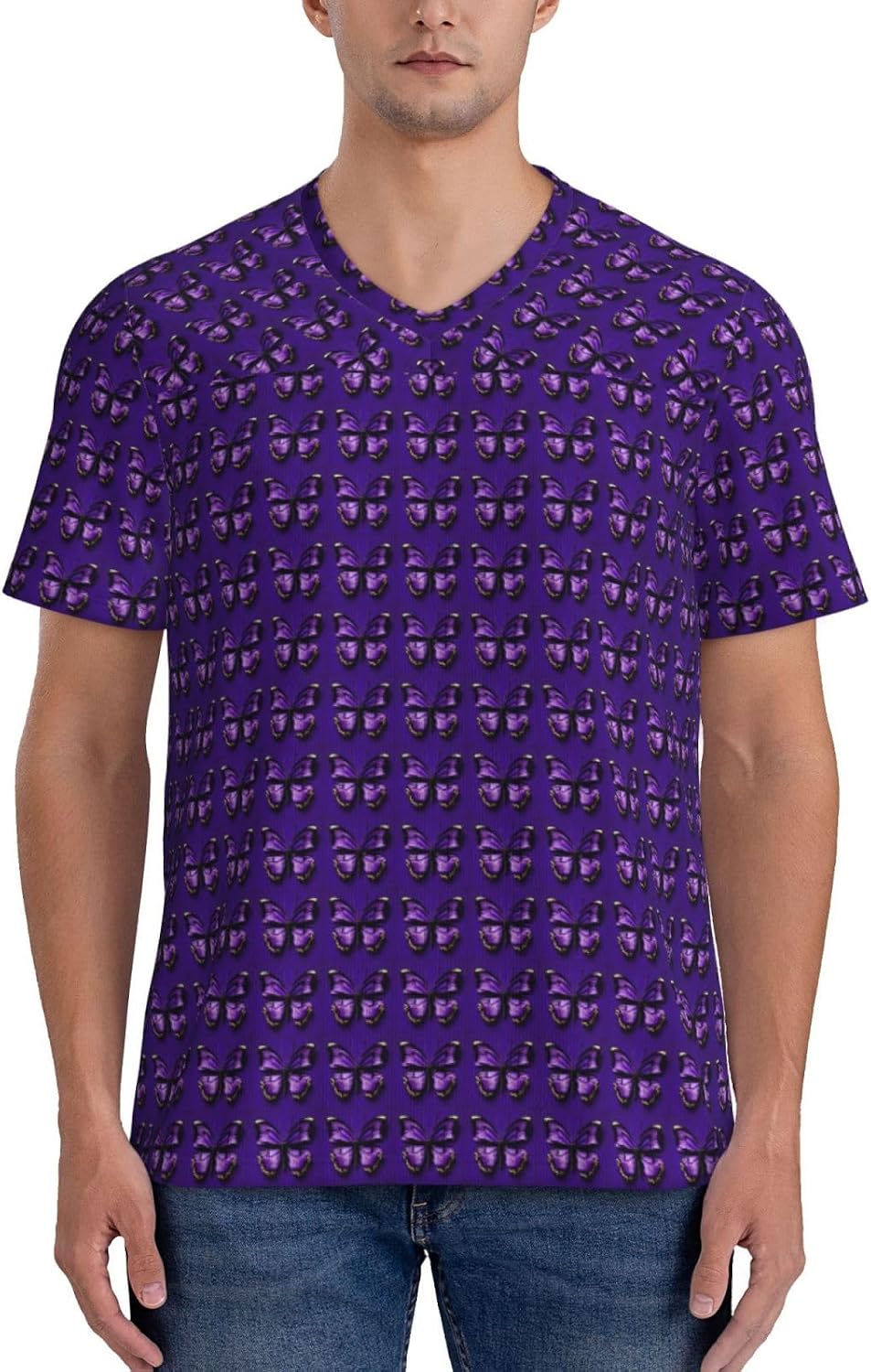 Cute Purple Butterfly Print Men's Football Jersey Breathable Training Match Soccer Shirt Athletic Casual Wear