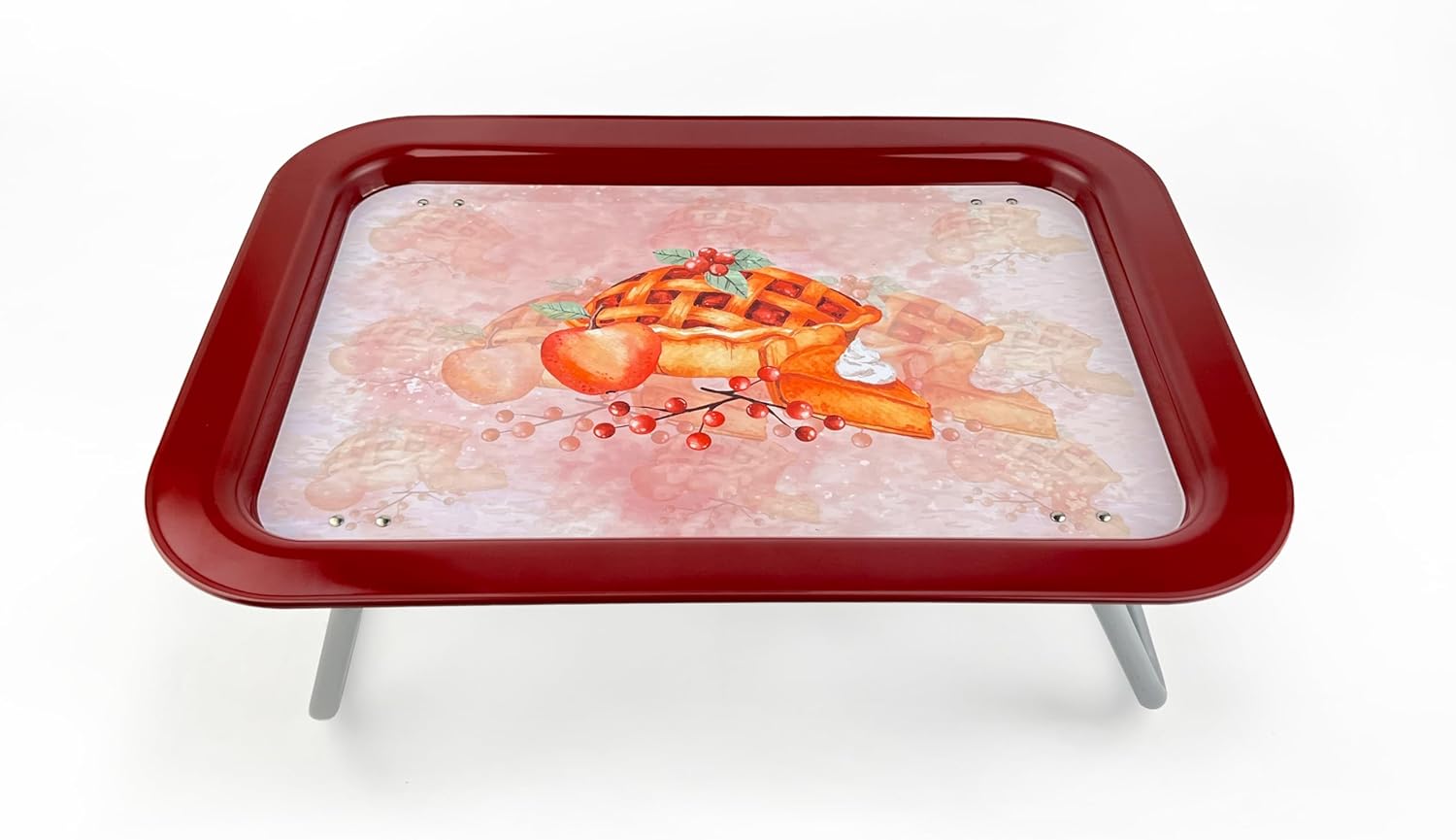 Metal Tray with Foldable Legs, Serving Tray Table for Kids, 17x12 inches, Decorative Design Metal TV Lap Bed Tray, Ice Cream Pattern, Mint Green