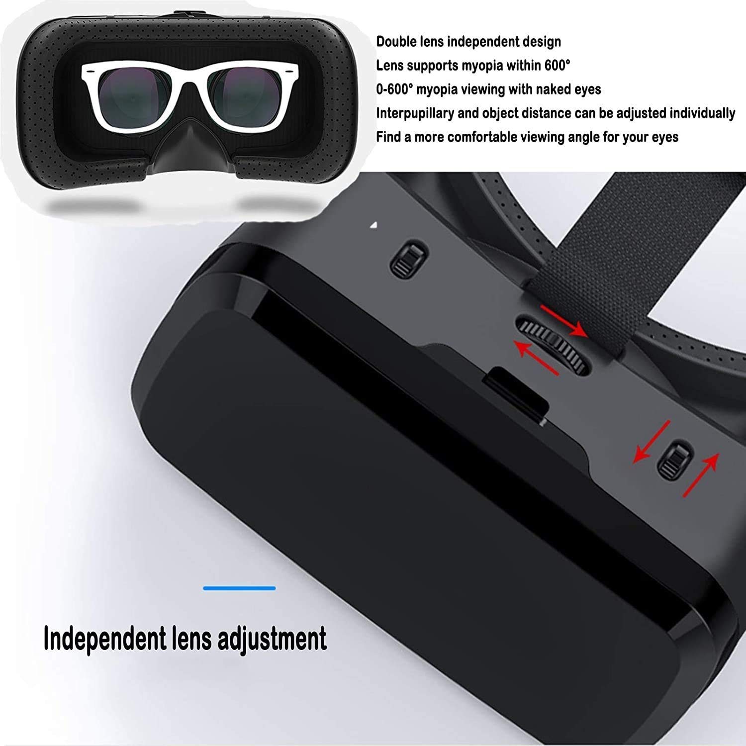 VR Auriculares, Auriculares de Realidad Virtual para películas y Juegos. VR Gafas Gafas compatibles con iOS y Teléfono Android, Pupila Ajustable y Distancia del Objeto (4.7 '' - 6.7 '')