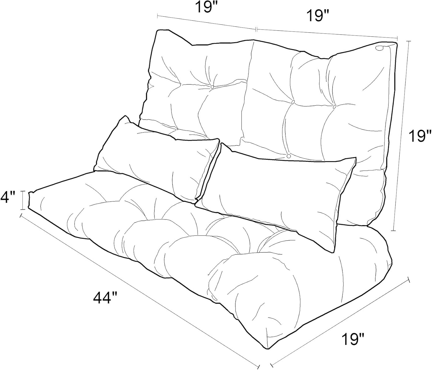 ARTPLAN All Weather Chair Outdoor Cushions Settee Loveseat Bench Cushions Set of 5 Wicker Tufted Pillow for Patio Outdoor Furniture : Patio, Lawn & Garden