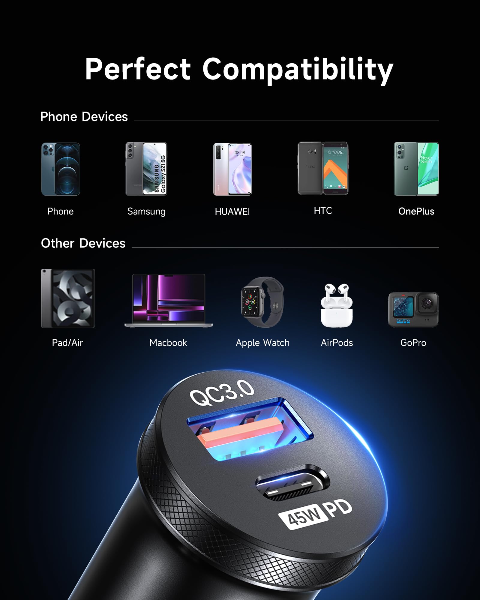 ZKAPOR 90W Caricatore Auto USB C 12V Presa Accendisigari Ricarica Rapida PD 45W & QC3.0 Adattatore Accendisigari USB C Auto Compatibile con iPhone 15 Pro Max/14/13, Galaxy S24/S23, Google Pixel