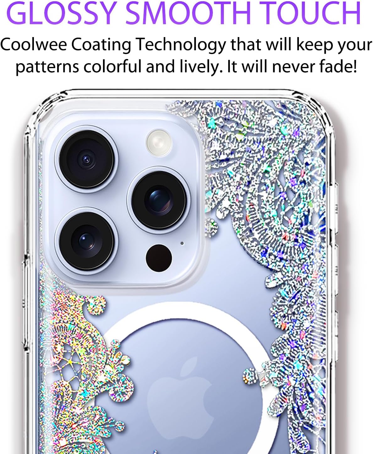 Coolwee Magnetic for iPhone 16 Pro Max Case, Compatible with MagSafe, Cute for Women Girls, 10FT Military Grade Protective Cover for iPhone 16 Pro Max Phone Case, Crystal Lace Mandala, Clear Glitter - Image 8