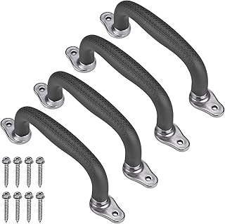 SELEWARE Black Playground Safety Handles, Non-Slip Kids Playground Grab Handles, Durable Indoor Outdoor Playset Handles for Playhouse, Treehouse, Climbing Frame, Jungle Gym, Swing Set, 4 Pack