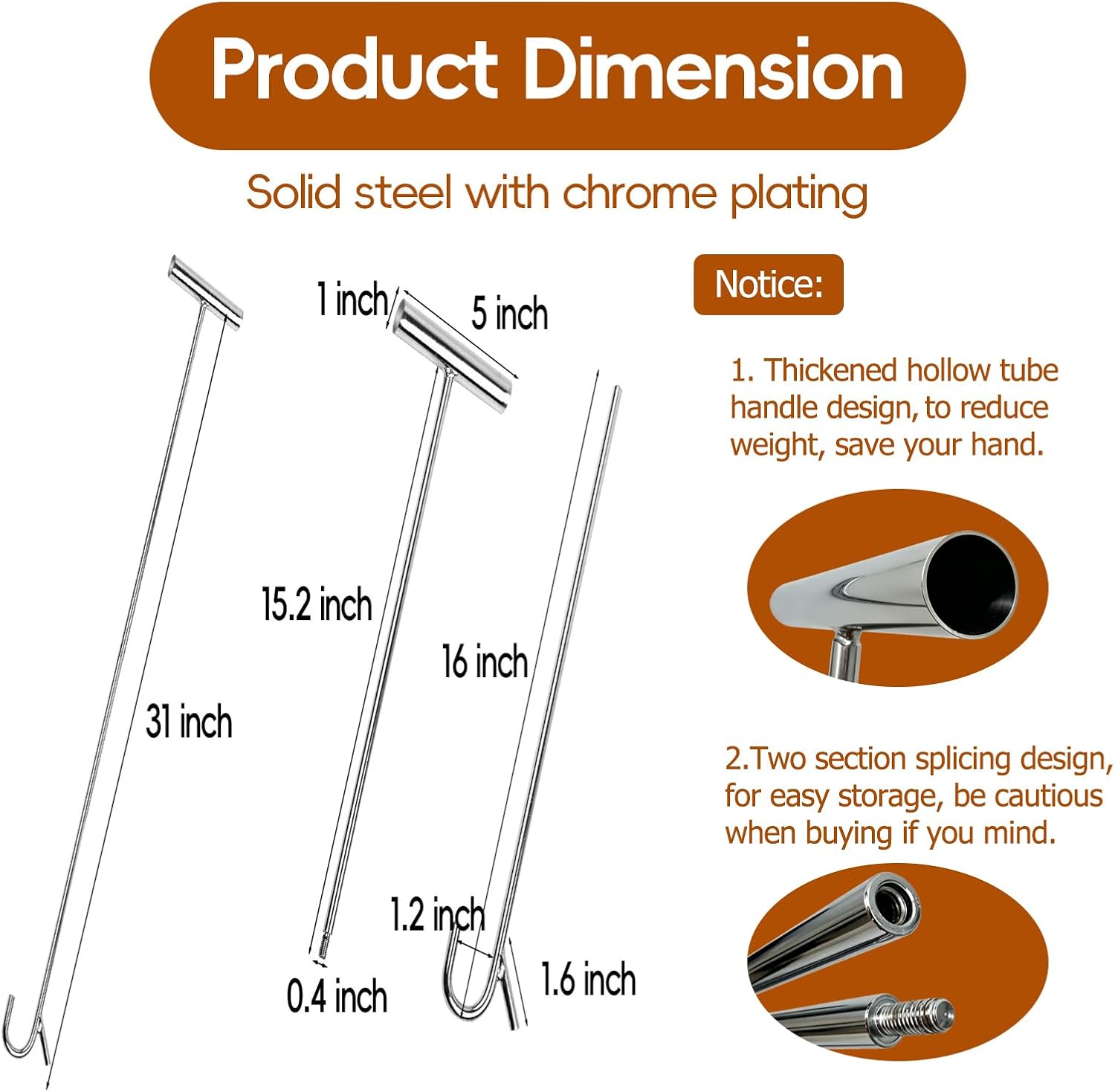5th Wheel Pin Puller 31in Heavy-Duty Solid Steel Chrome Plated,1pack