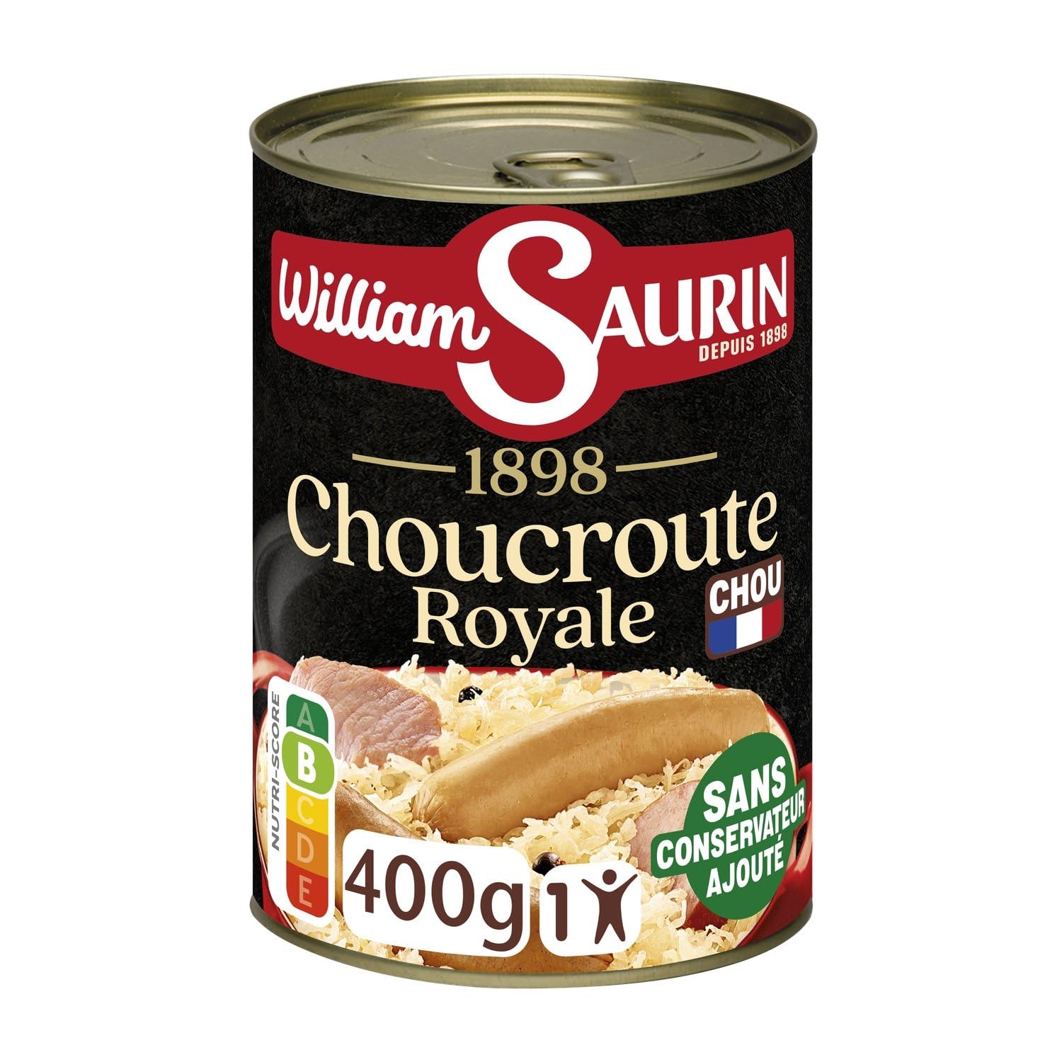WILLIAM SAURIN – Choucroute Savoureuse au Riesling, Plat Traditionnel Prêt à Déguster (400g) - Le lot de 4