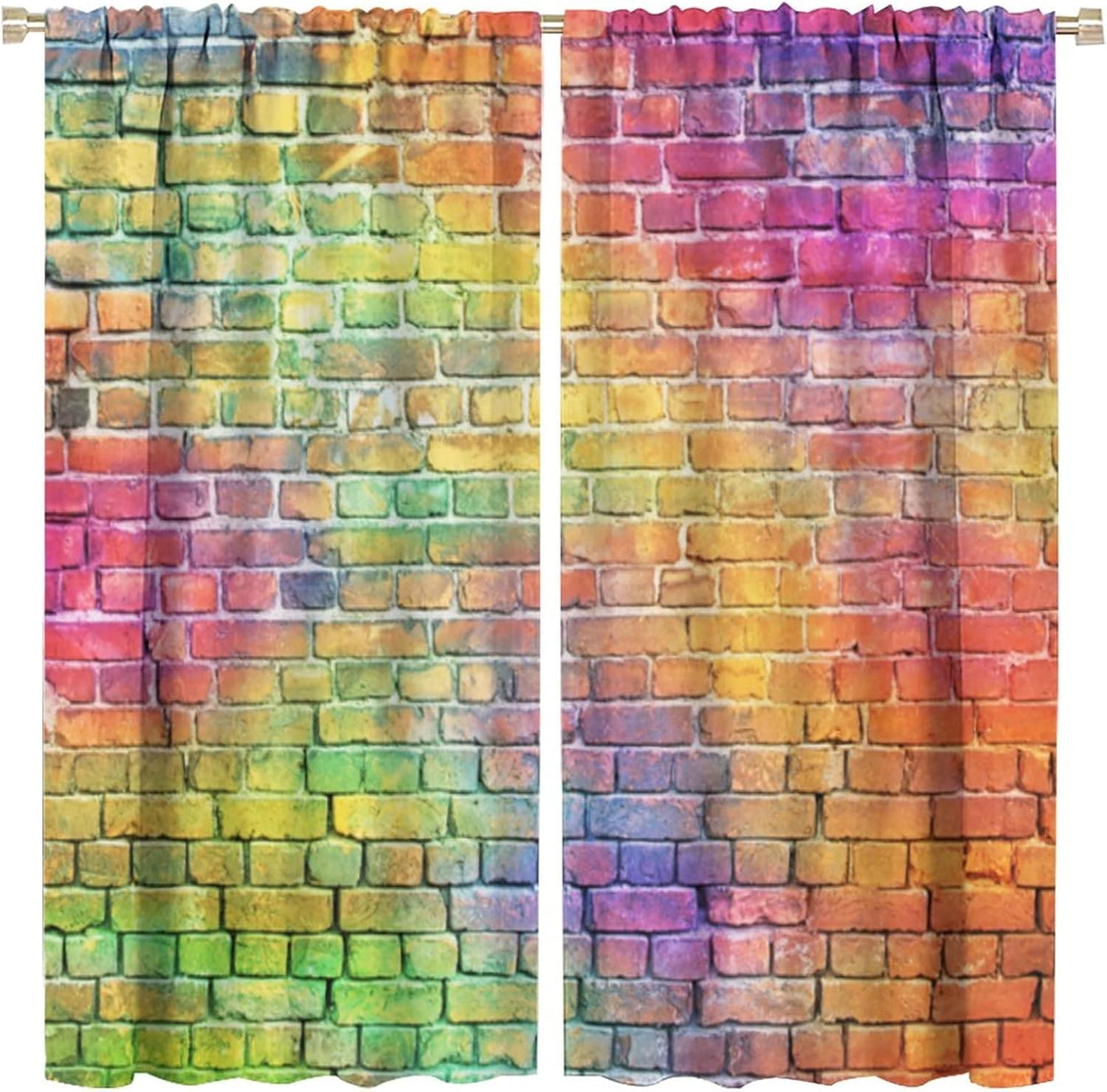 Blackout Solid Thermal Insulated Curtains Colored Brick Wall 140(W) X 160(H) Cm Blackout Curtains For Bedroom, Eyelet Thermal Insulated Living Room Curtain,Drop Noise Reduce Panels Set 9426352161274