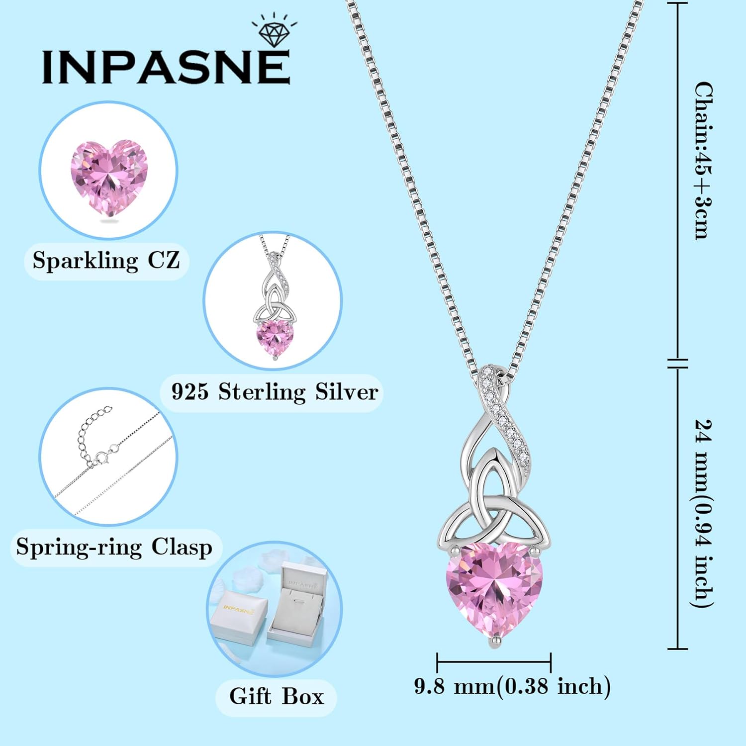 Infinity Celtic Knot Jewelry Set for Women 925 Sterling Silver Irish Necklace Pink Tourmaline Dangle Drop Leverback Earrings and Bracelet October Birthstone Jewelry Gifts for Her - Image 6