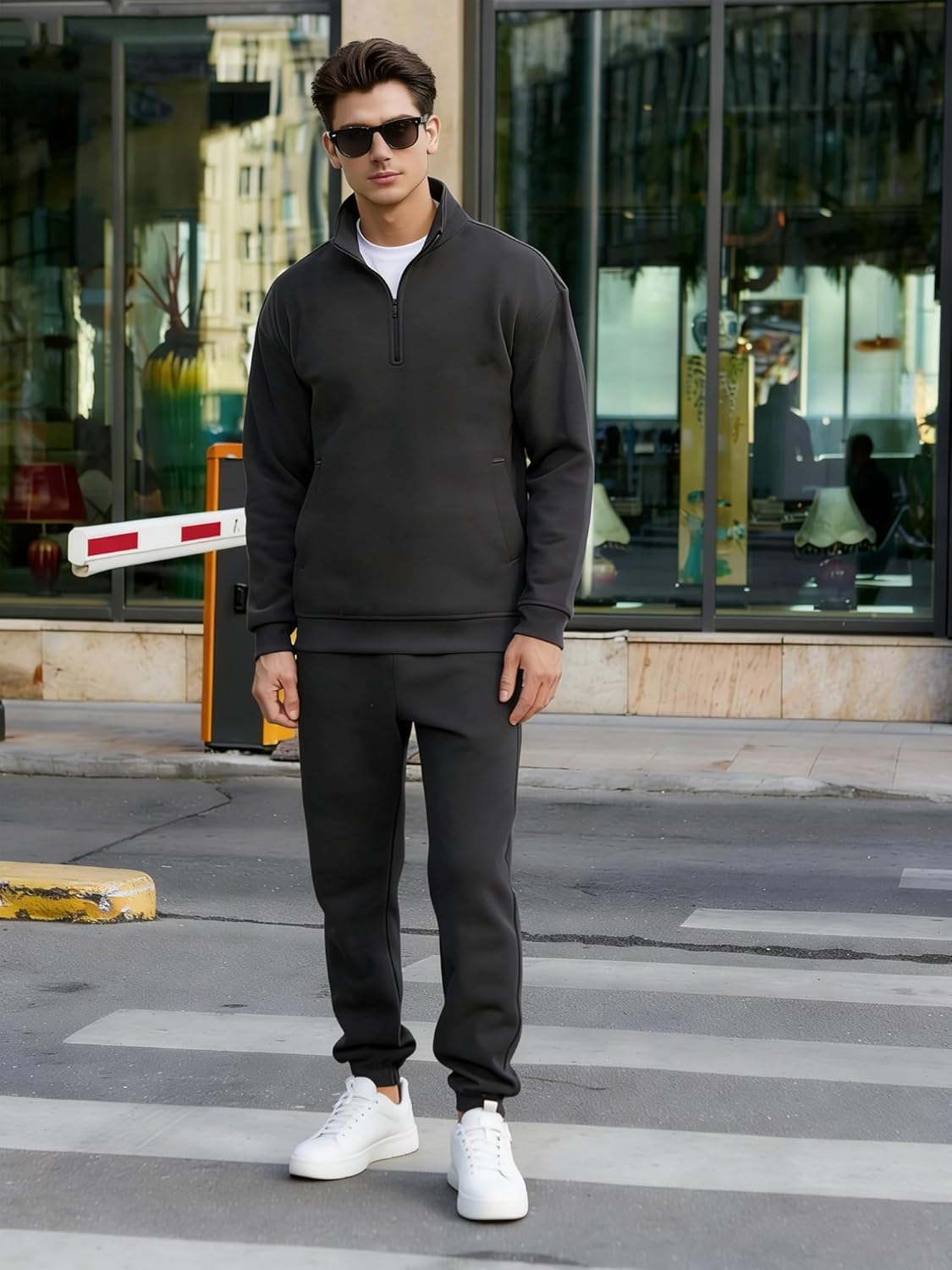 Men's Quarter Zip Up Tracksuits Mock Neck Sweatshirt And Sweatpants 2 Piece Outfits Athletic Half Zip Sweatsuit Men