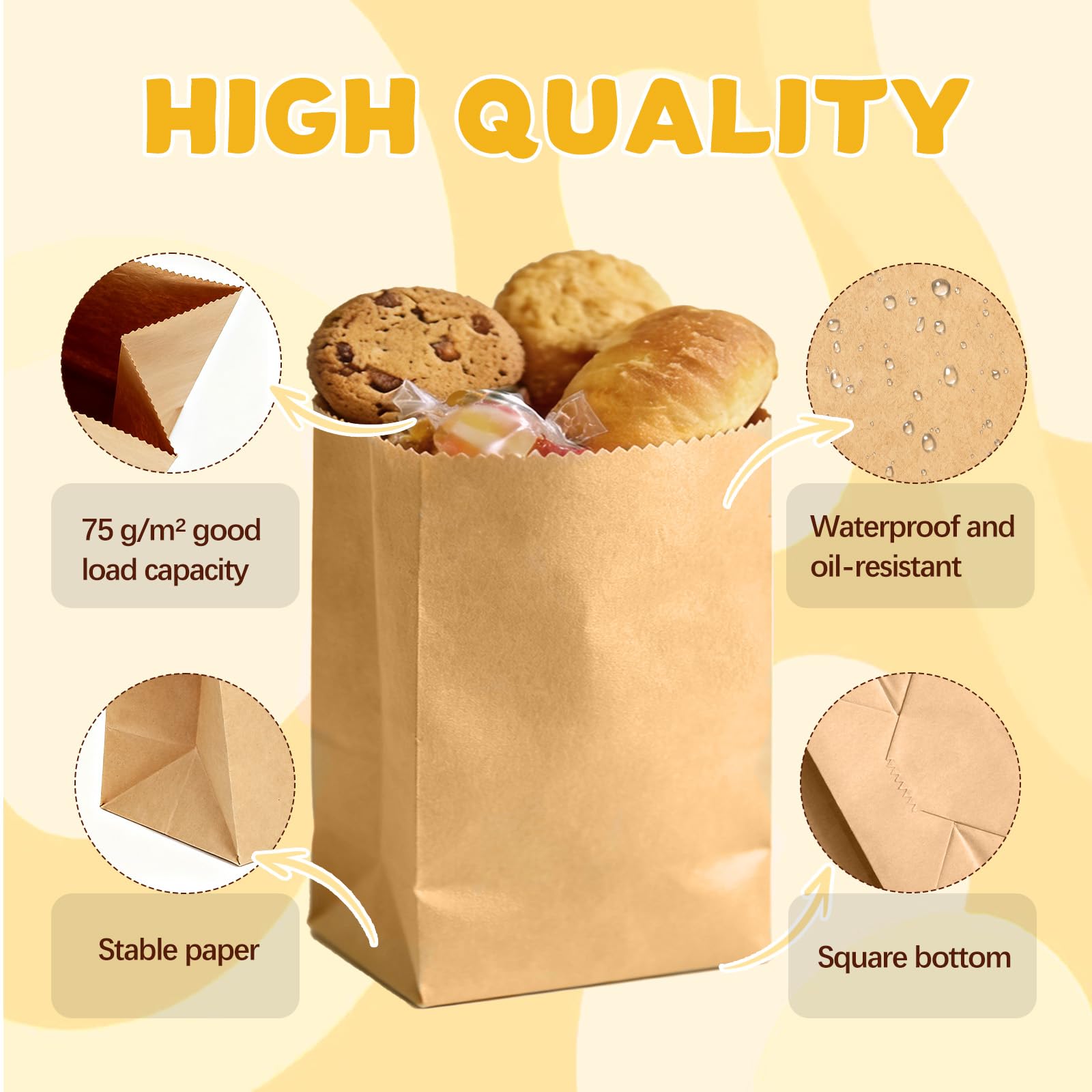 50 sacchetti di carta marrone, 18 x 11 x 32 cm, sacchetti di carta kraft, sacchetti per pane